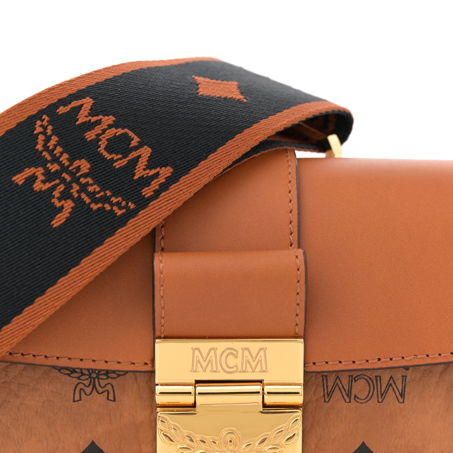 MCM Visetos Calfskin Monogram Mini Tracy Crossbody Bag Cognac 8 of 10