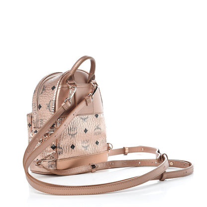 MCM Metallic Visetos Studded X-Mini Bebe Boo Backpack Champagne Gold 3 of 13