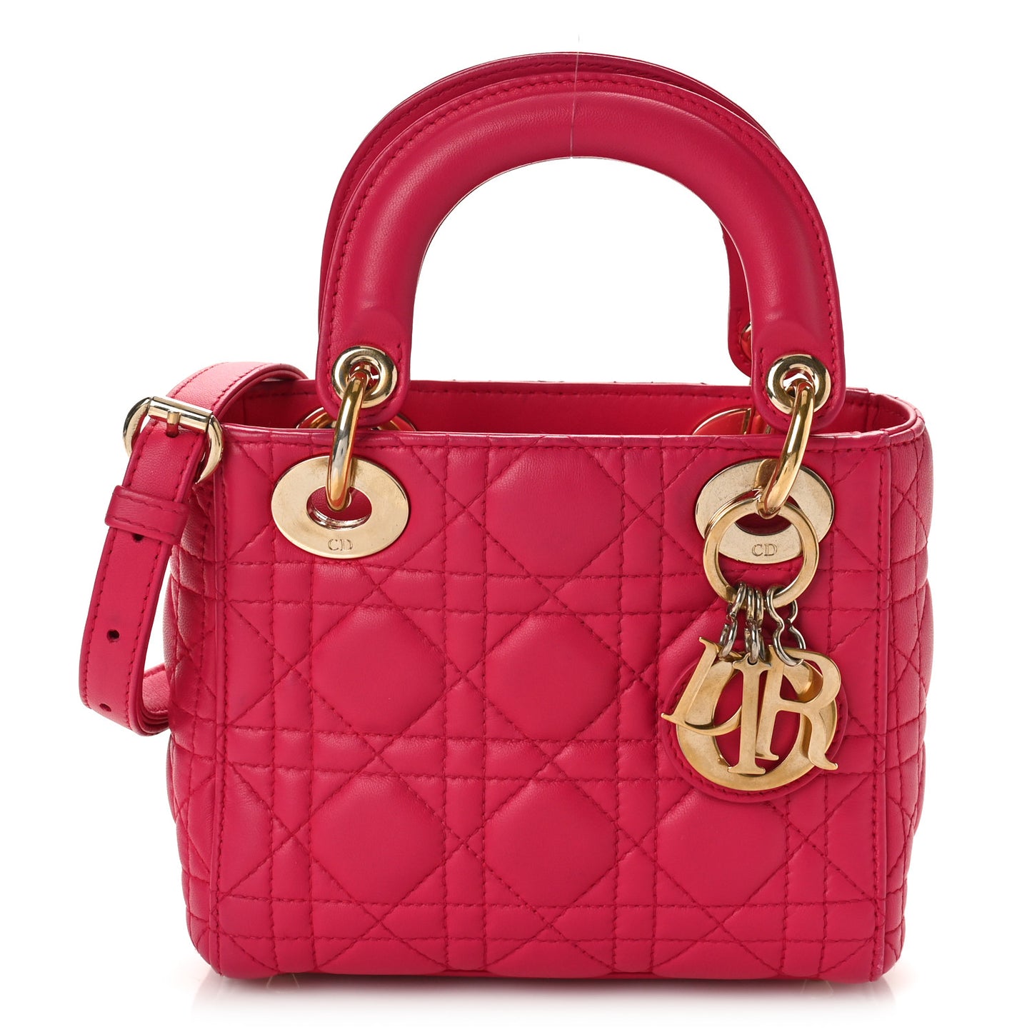 Lambskin Cannage Mini Lady Dior Fuchsia