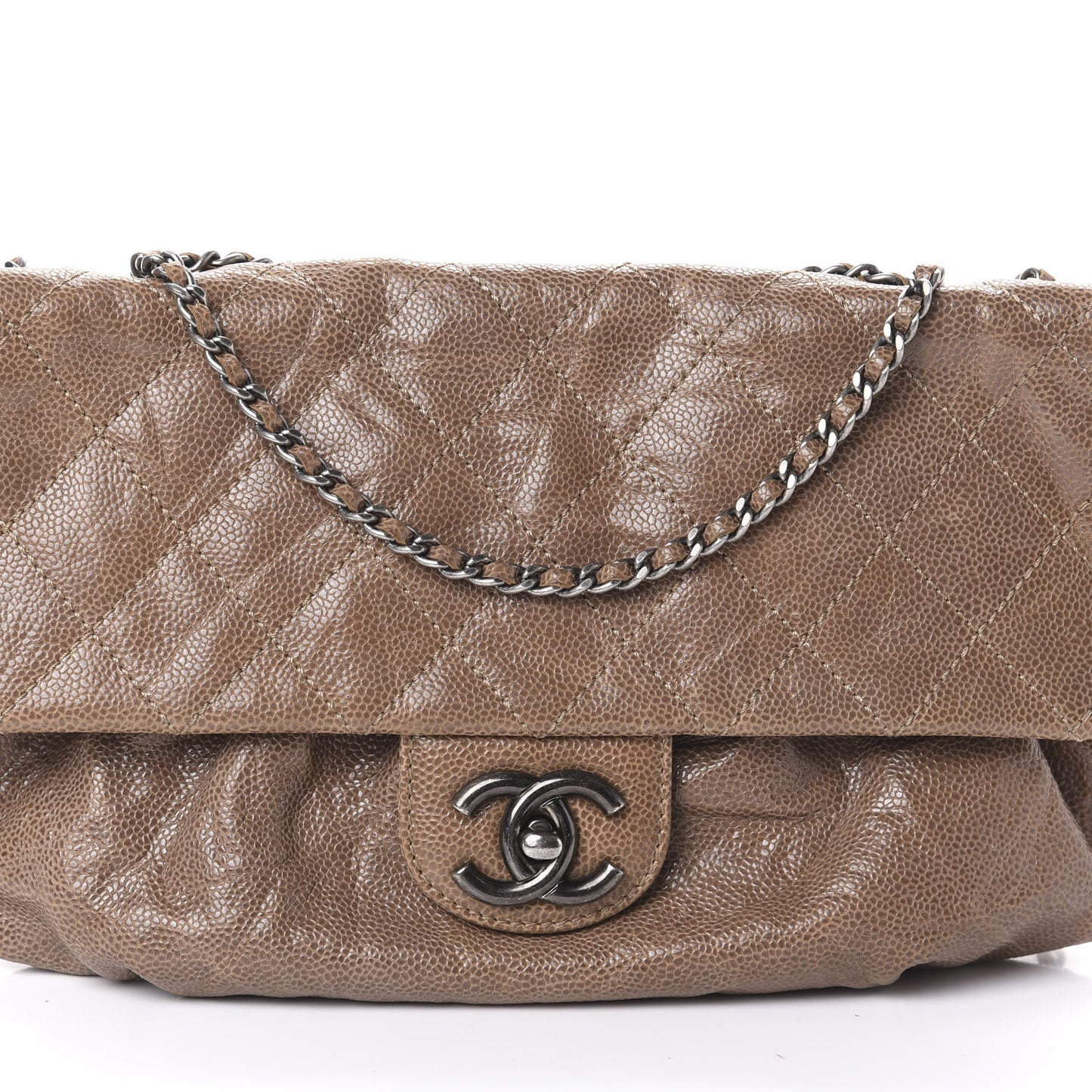 Caviar Quilted Medium Elastic Flap Brown