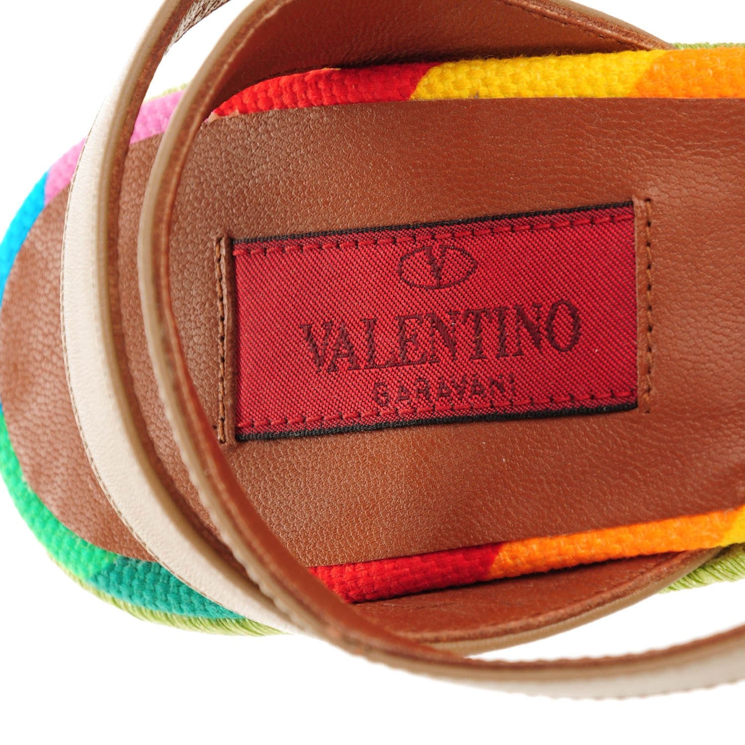 Valentino Garavani Calfskin Canvas Raffia Chevron Print 1973 Espadrille Wedge Sandals 37 Alpaca Multicolor 7 of 7