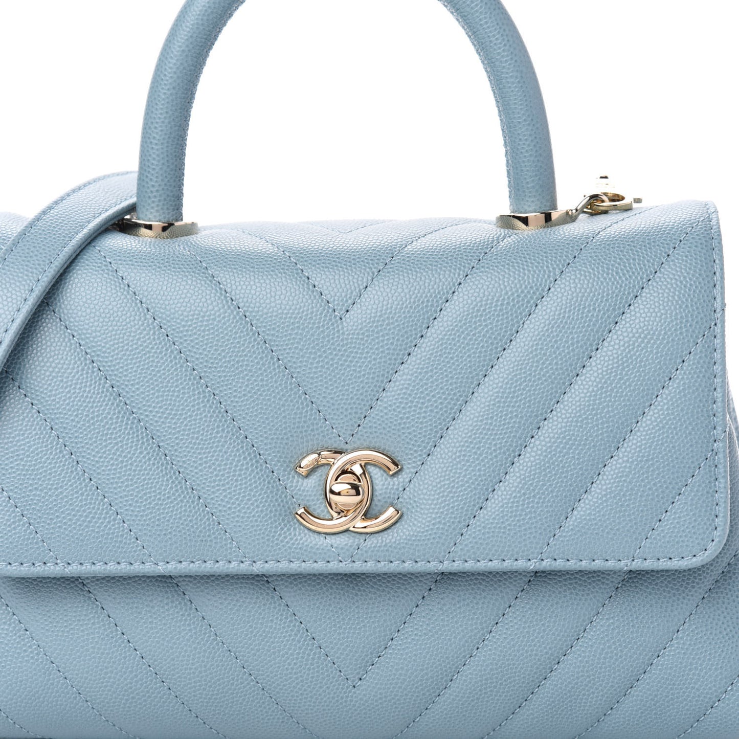 Caviar Chevron Quilted Mini Coco Handle Flap Sky Blue