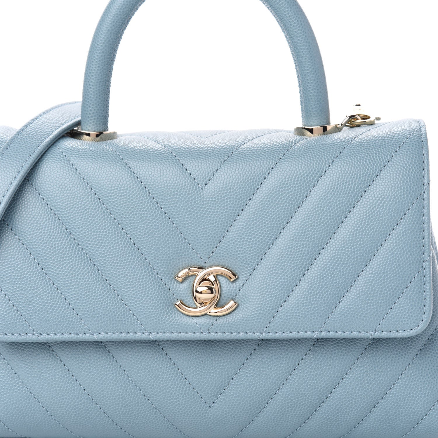 Chanel Caviar Chevron Quilted Mini Coco Handle Flap Sky Blue 10 of 11