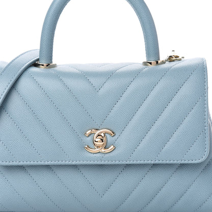 Chanel Caviar Chevron Quilted Mini Coco Handle Flap Sky Blue 10 of 11