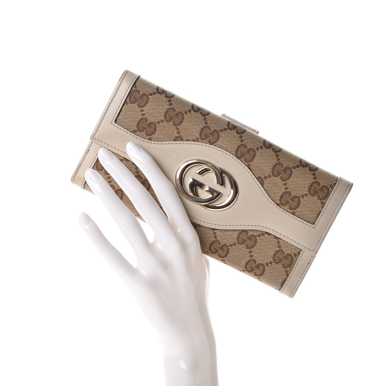 Gucci Monogram Margaux Calfskin Sukey Continental Organizer Wallet Beige Ebony Mystic White 6 of 14