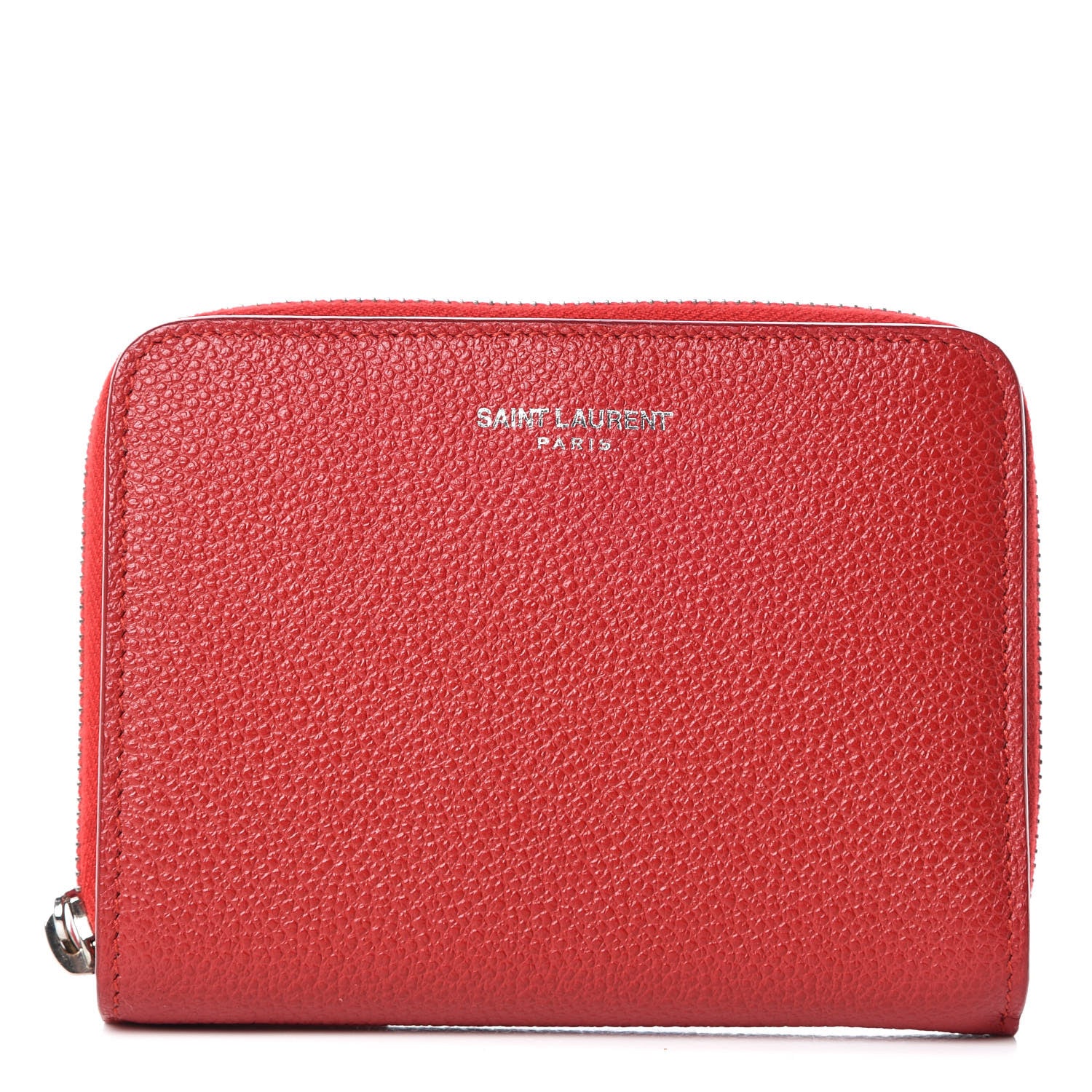 Saint Laurent Grained Calfskin Rive Gauche Compact Zip Around Wallet Red 1 of 10