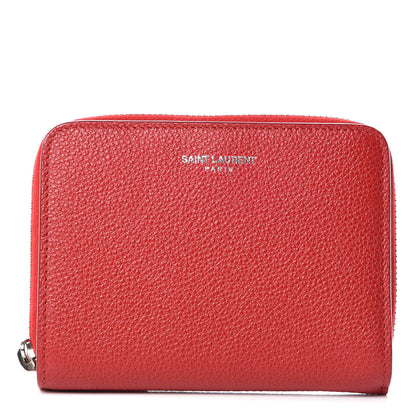 Saint Laurent Grained Calfskin Rive Gauche Compact Zip Around Wallet Red 1 of 10