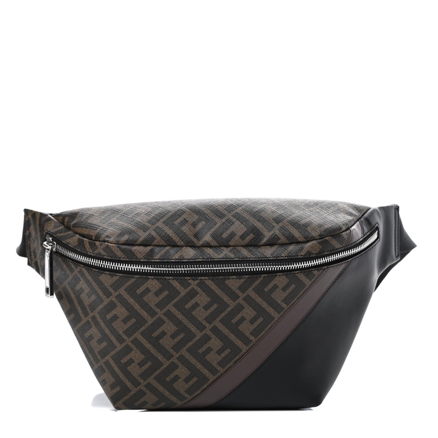 Glazed Fabric Vitello Liberty FF 1974 Diagonal Belt Bag Tobacco Moresco Black