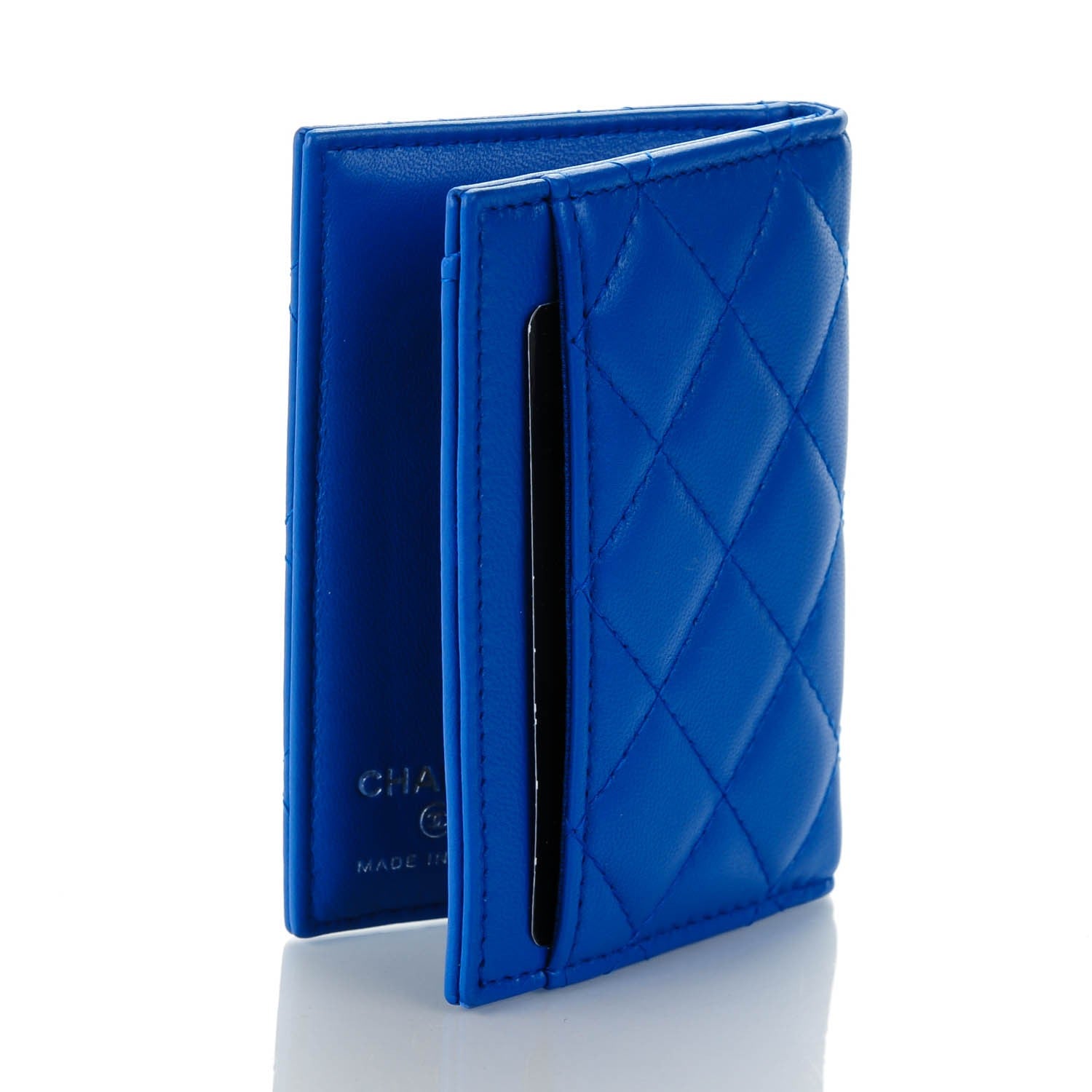 Chanel Lambskin Quilted Card Holder Wallet Blue 3 of 7