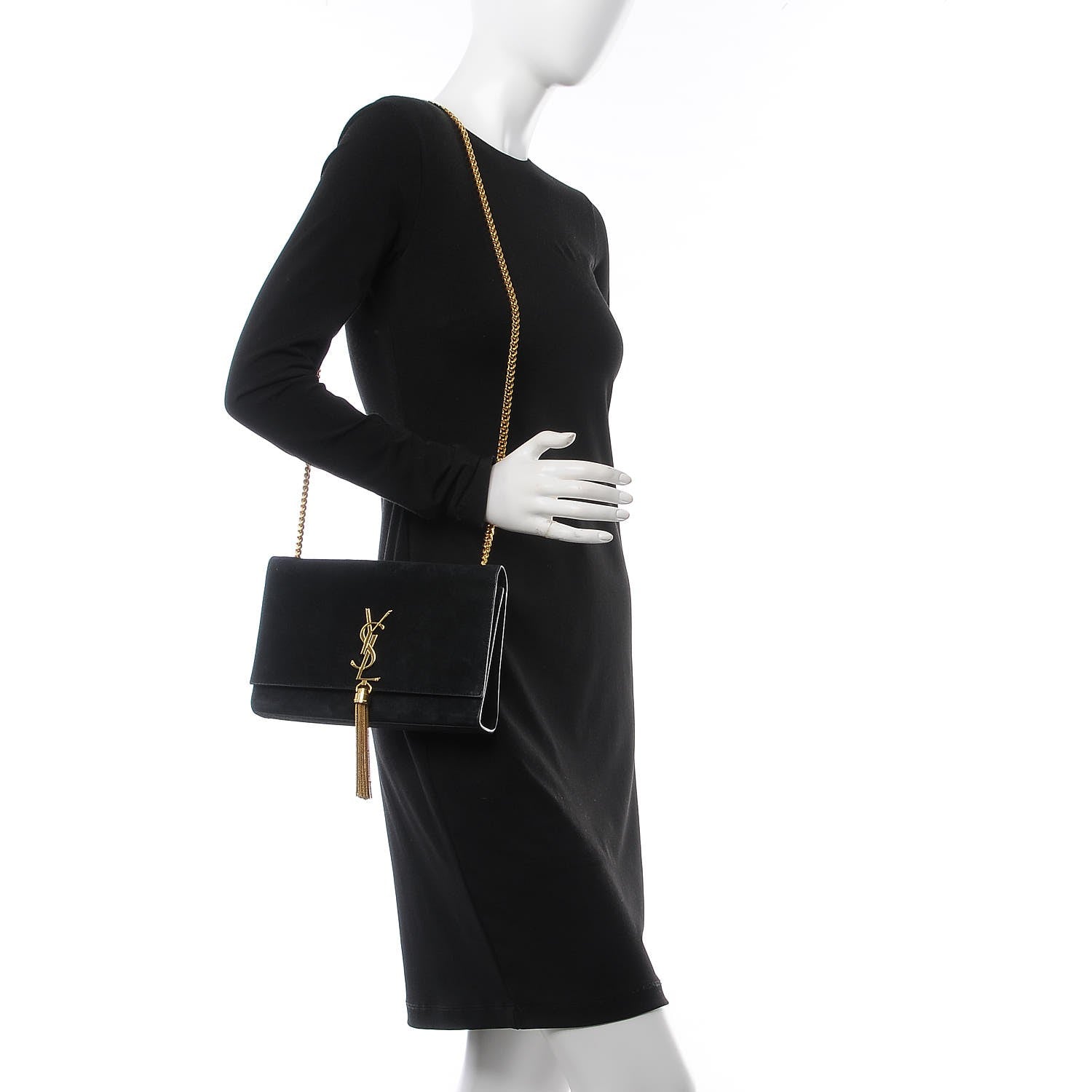 Saint Laurent Suede Medium Classic Monogram Kate Tassel Satchel Black 2 of 13
