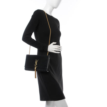 Saint Laurent Suede Medium Classic Monogram Kate Tassel Satchel Black 2 of 13