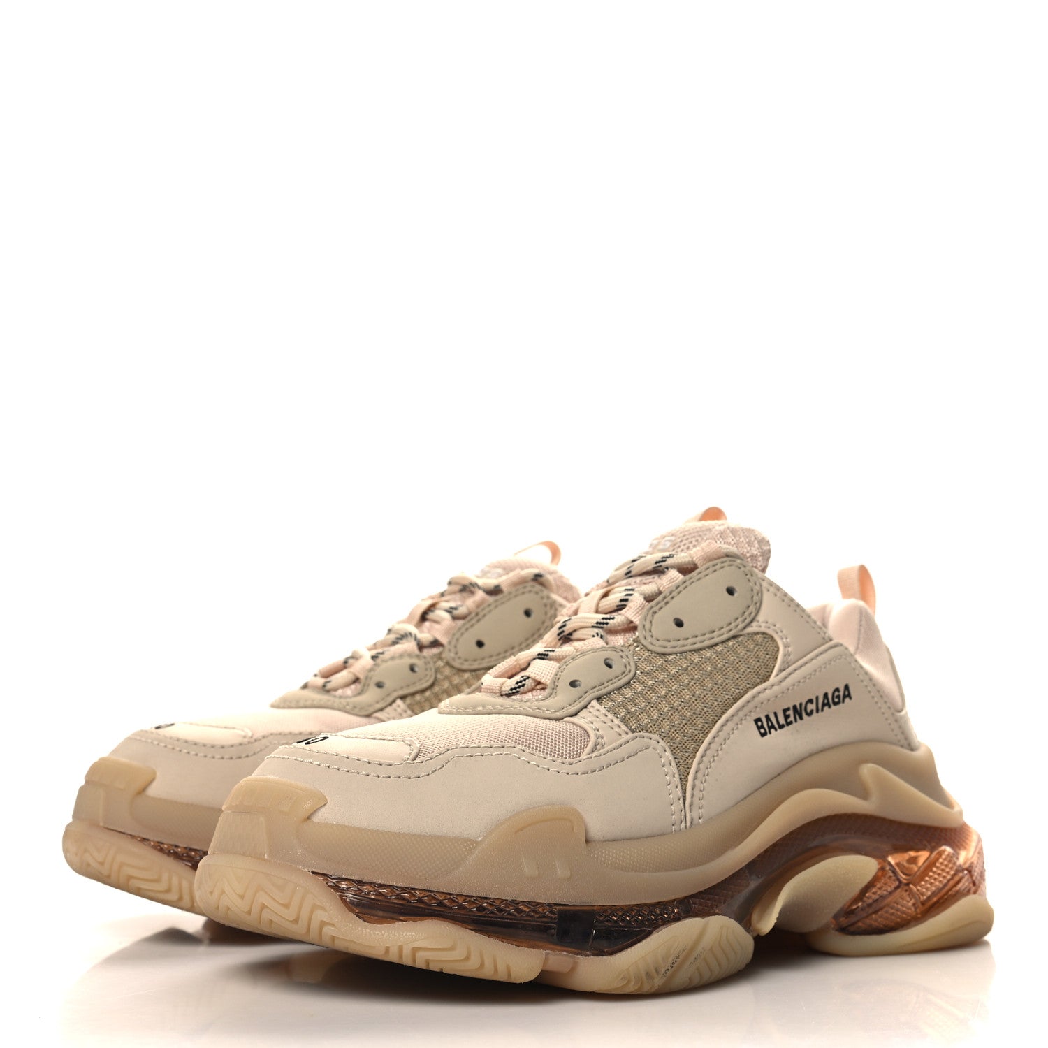 Balenciaga Fabric Mesh Clear Sole Womens Triple S Sneakers 40 Beige 4 of 8