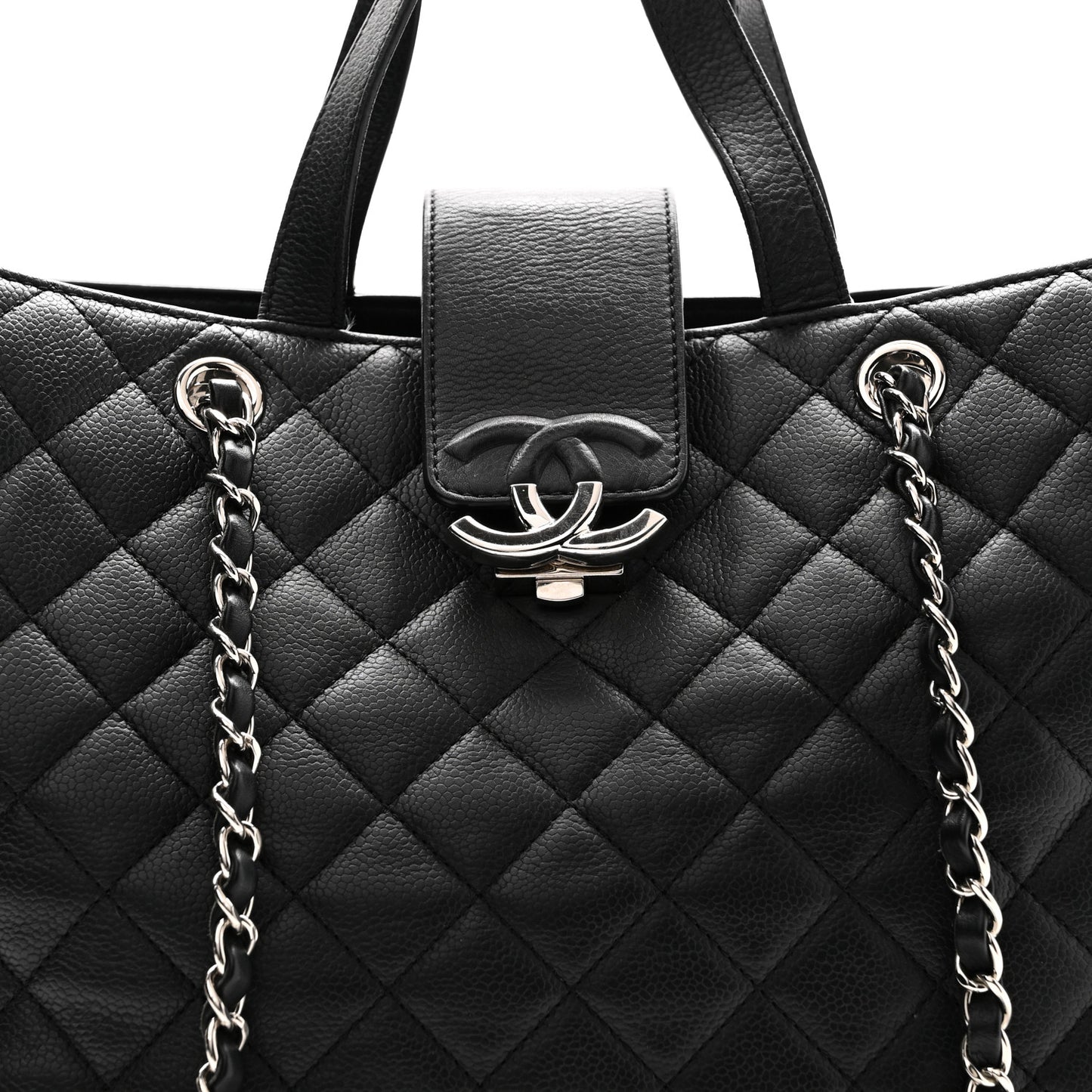 Caviar Quilted Large CC Box Shopping Tote Black