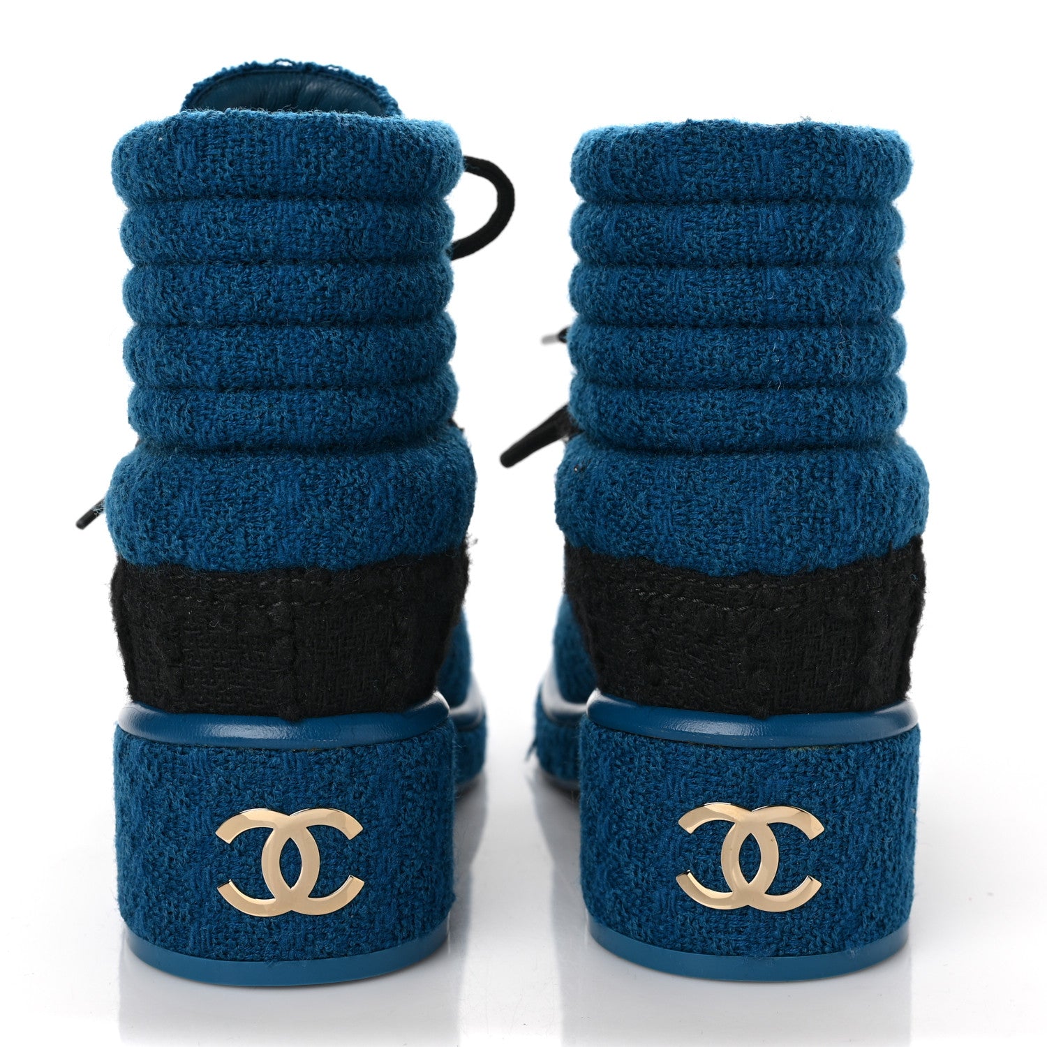 Chanel Tweed CC Lace Up Boots 36 Black Turquoise 5 of 11