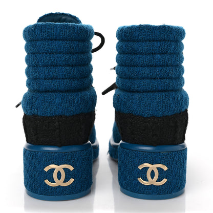 Chanel Tweed CC Lace Up Boots 36 Black Turquoise 5 of 11