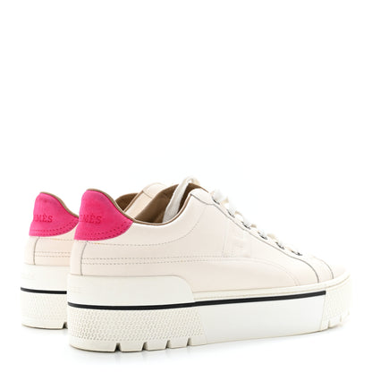 Hermes Calfskin Suede Goatskin Womens Voltage Sneakers 39.5 Blanc Rose Fuchsia 4 of 13