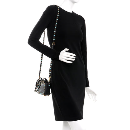 Valentino Garavani Grained Calfskin Turquoise Micro Rockstud Rolling Tote Black 2 of 8