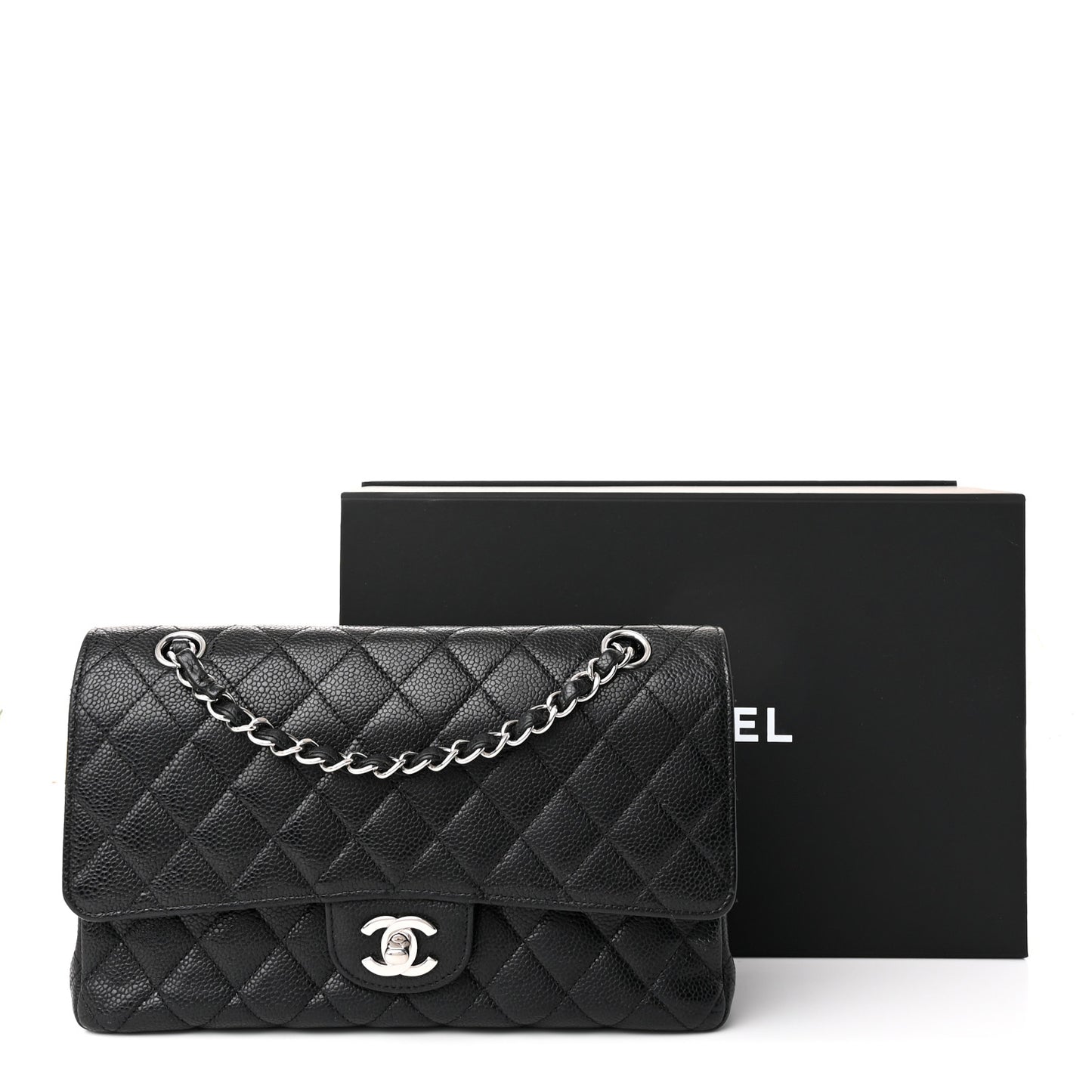 Caviar Quilted Medium Double Flap Black