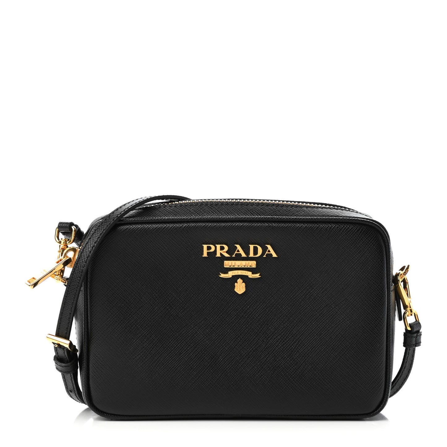Saffiano Lux Small Camera Crossbody Bag Black