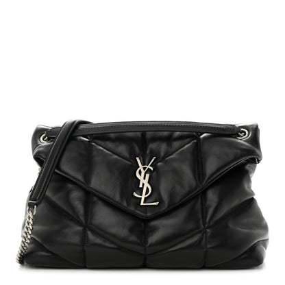 Saint Laurent Lambskin Quilted Medium Loulou Puffer Monogram Chain Satchel Black 1 of 10