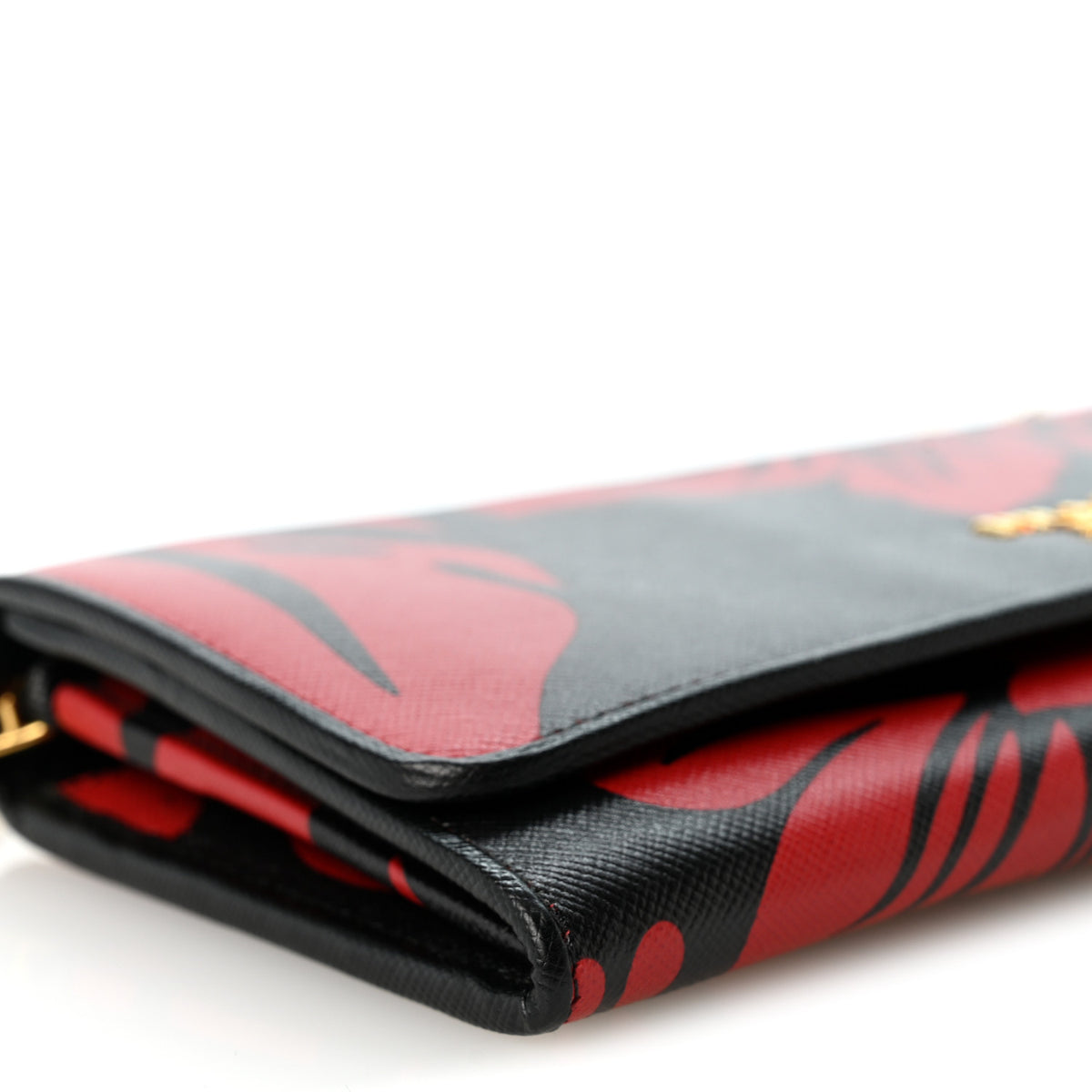 Prada Saffiano Hibiscus Print Oro Chain Wallet Rosso 8 of 9