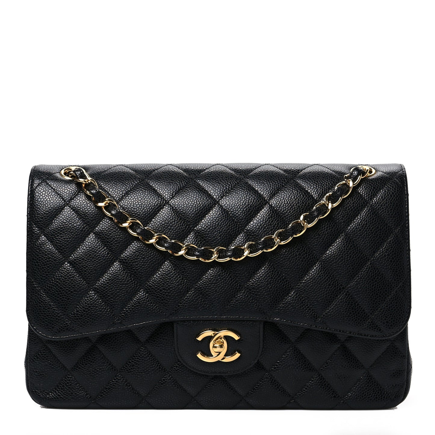 Caviar Quilted Jumbo Double Flap Black