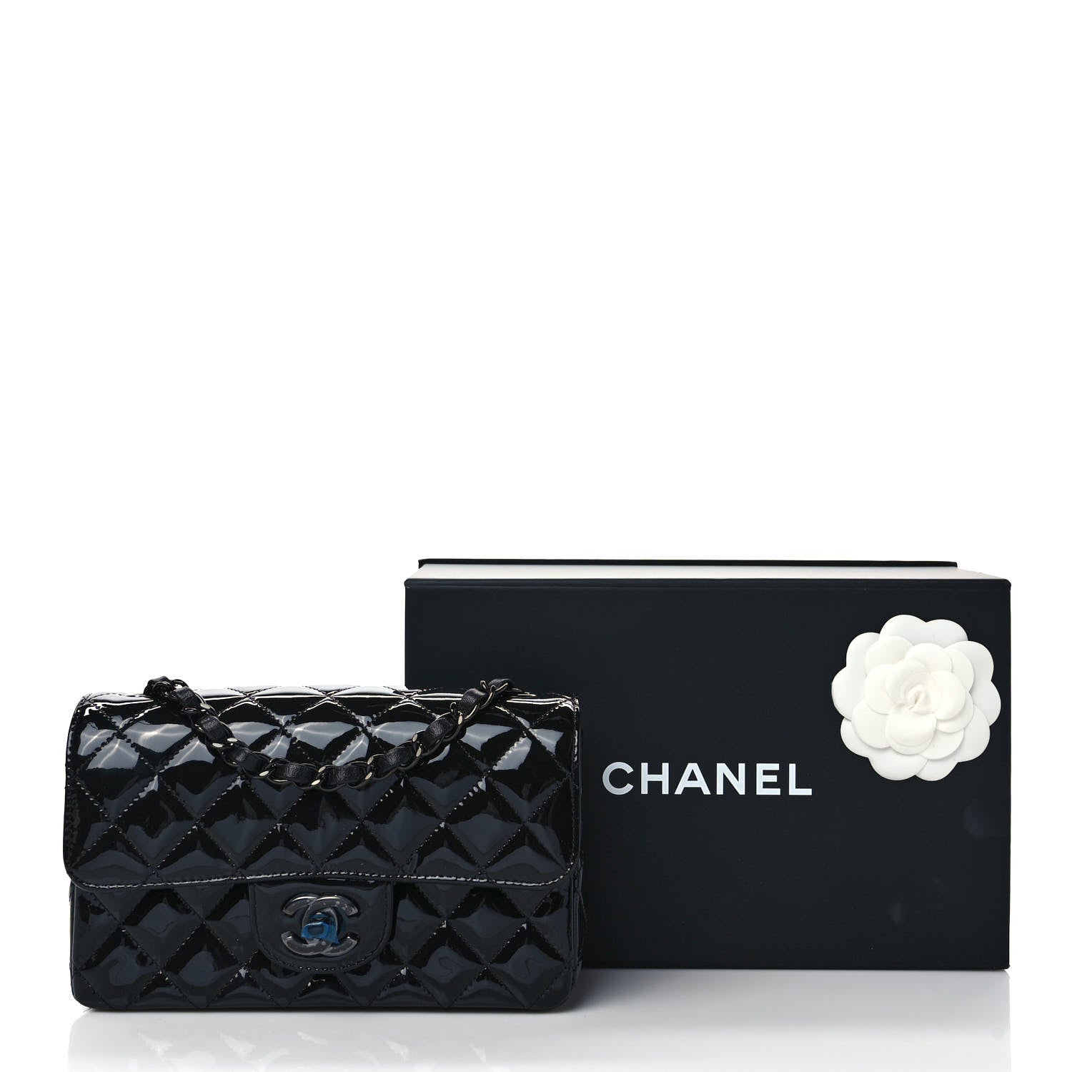 Chanel Patent Calfskin Quilted Mini Rectangular Flap So Black 9 of 9