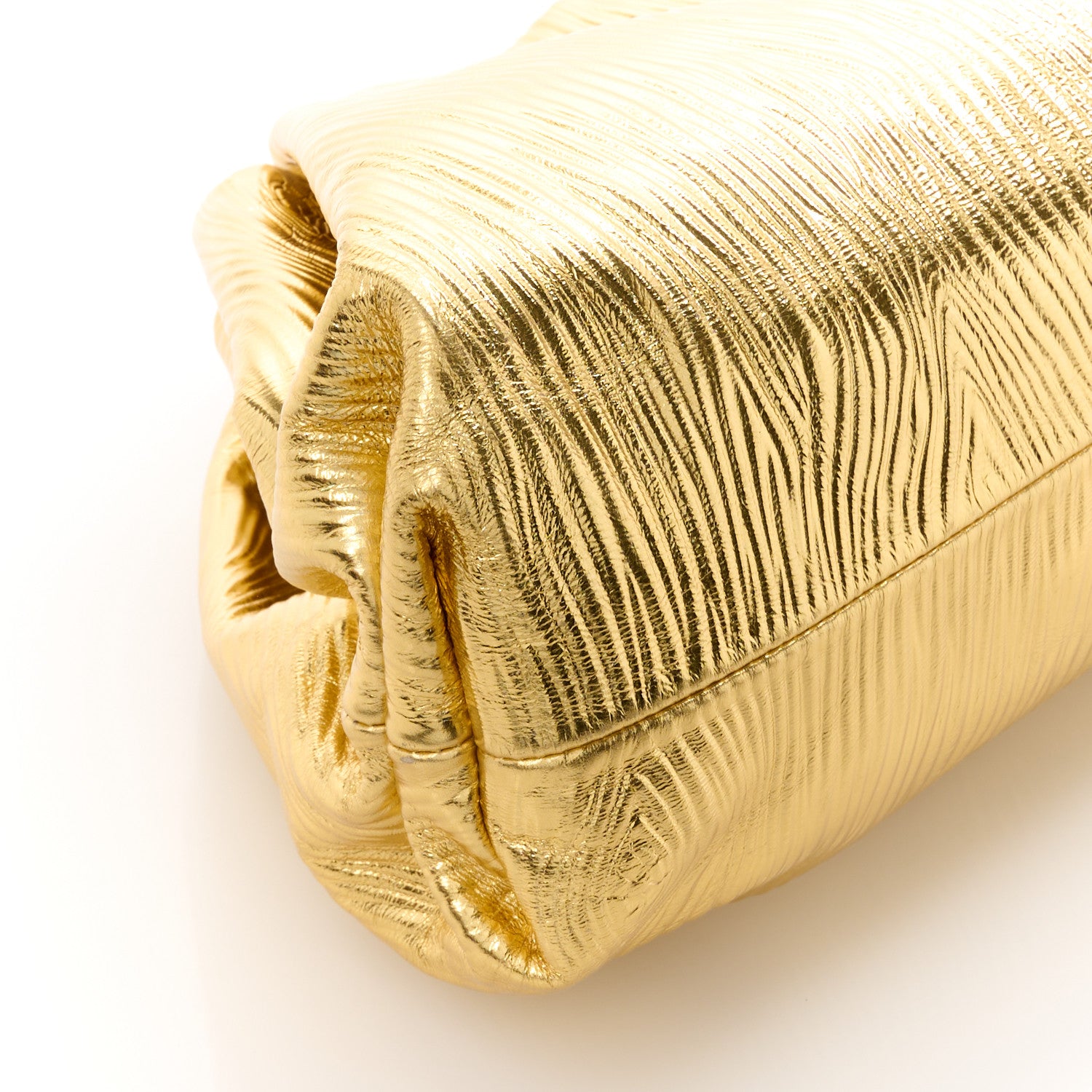 Bottega Veneta Metallic Bark Calfskin Embossed The Pouch Oversized Clutch Oro 10 of 11