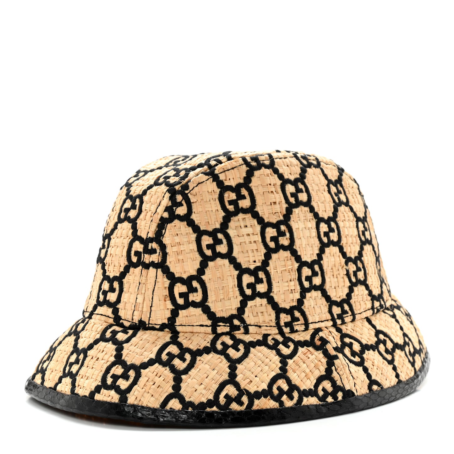 Raffia Elaphe Interlocking GG Embroidered Fedora Hat M Ivory Black