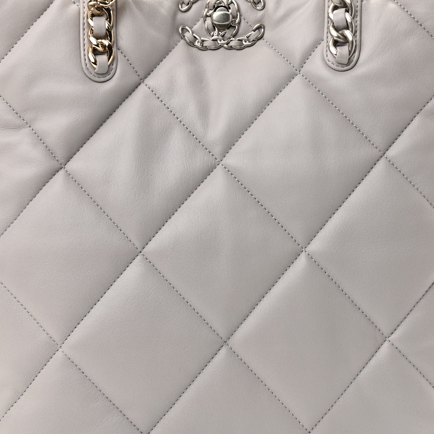 Lambskin Quilted Chanel 19 Shopping Bag Grey