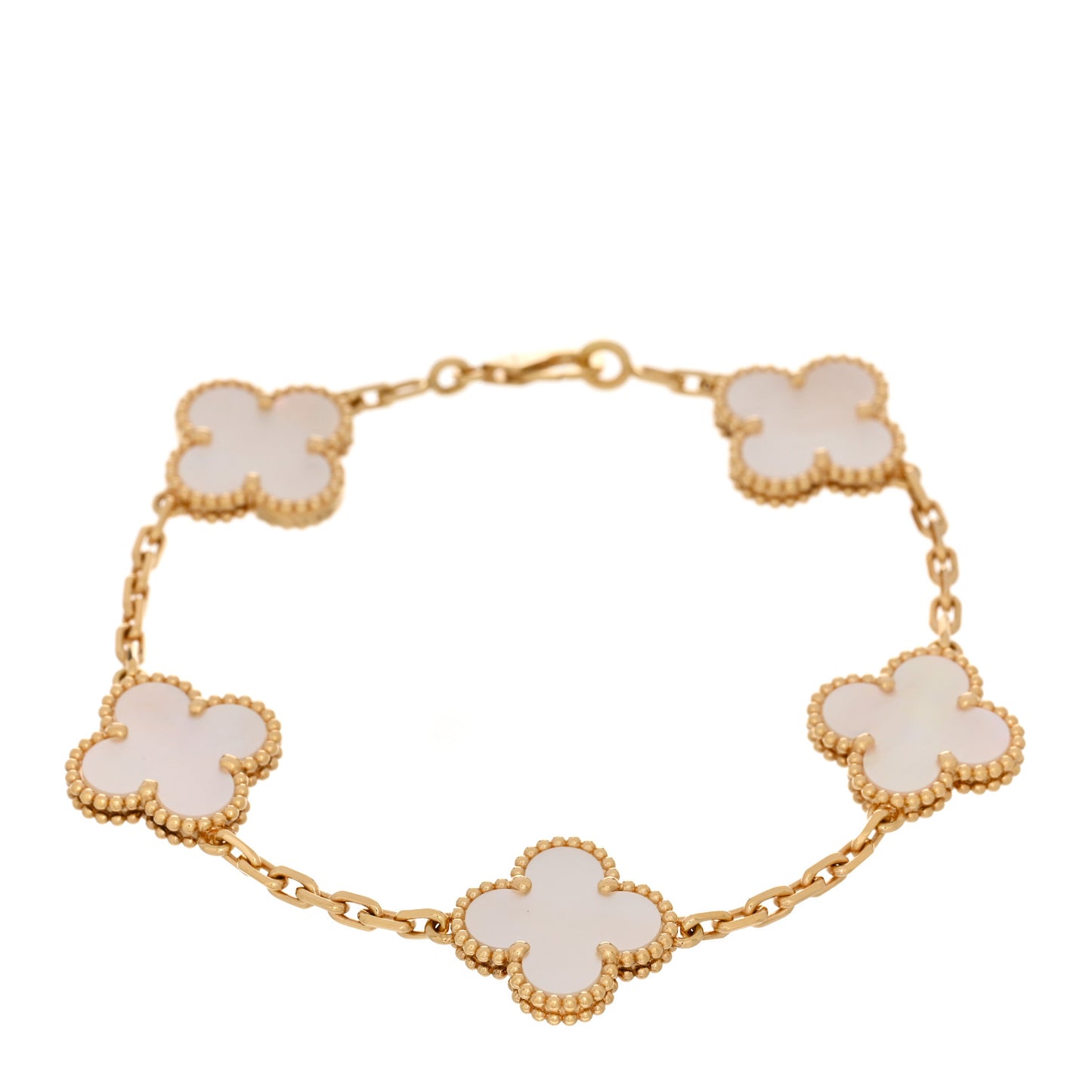 18K Yellow Gold Mother of Pearl 5 Motifs Vintage Alhambra Bracelet