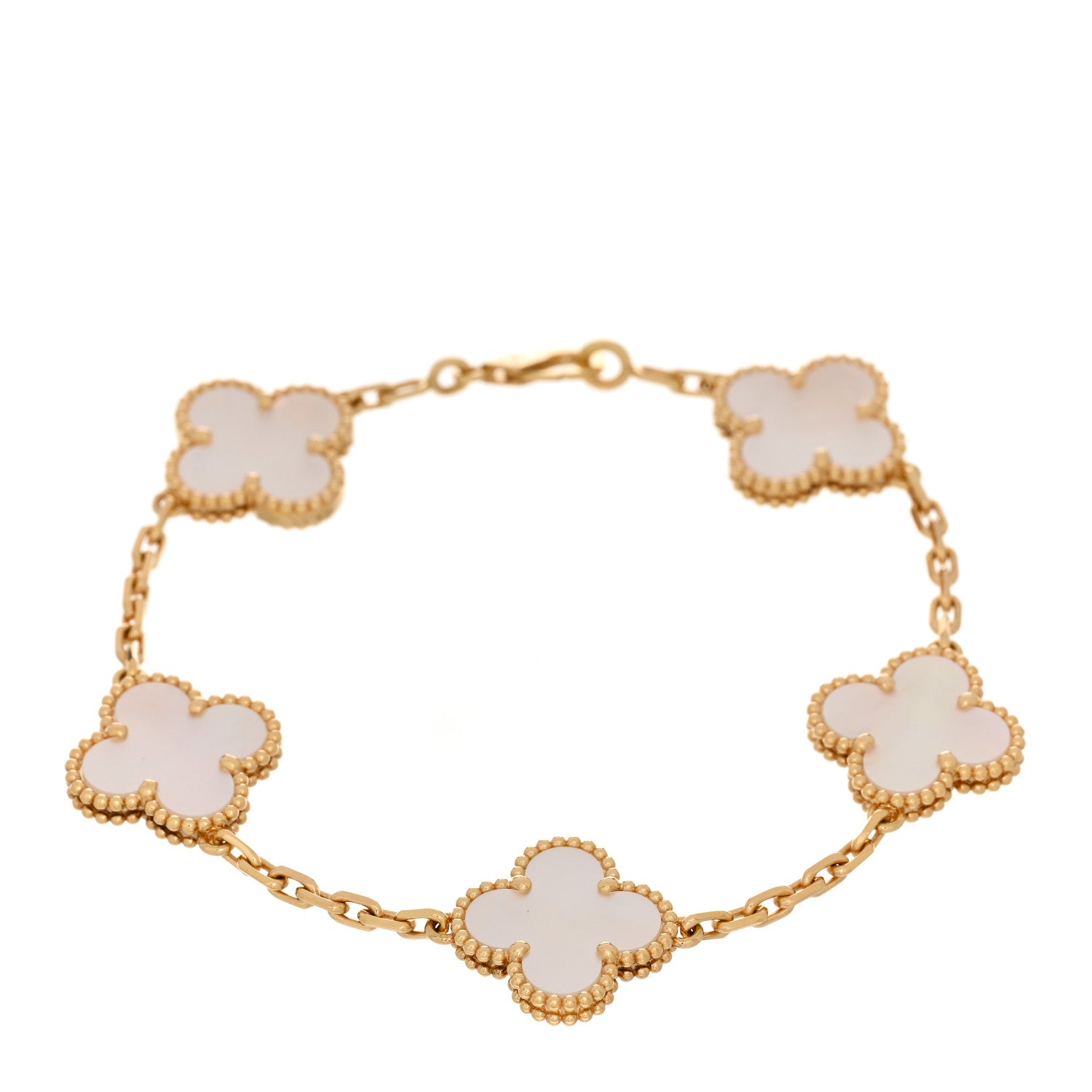 Van Cleef & Arpels 18K Yellow Gold Mother of Pearl 5 Motifs Vintage Alhambra Bracelet 1 of 5