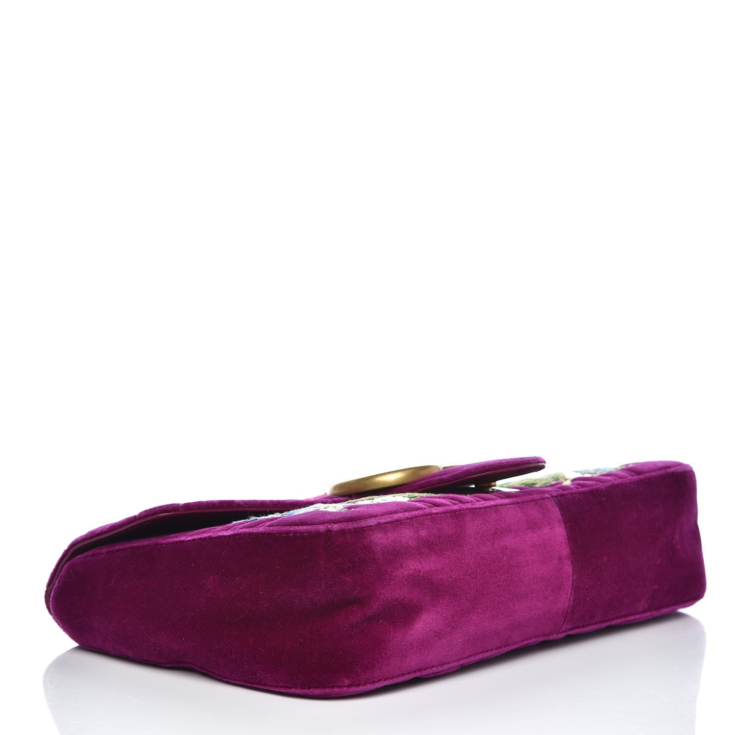 Gucci Velvet Matelasse Loved Embroidered Medium GG Marmont Shoulder Bag Fuchsia Violet Cyclamen 4 of 7
