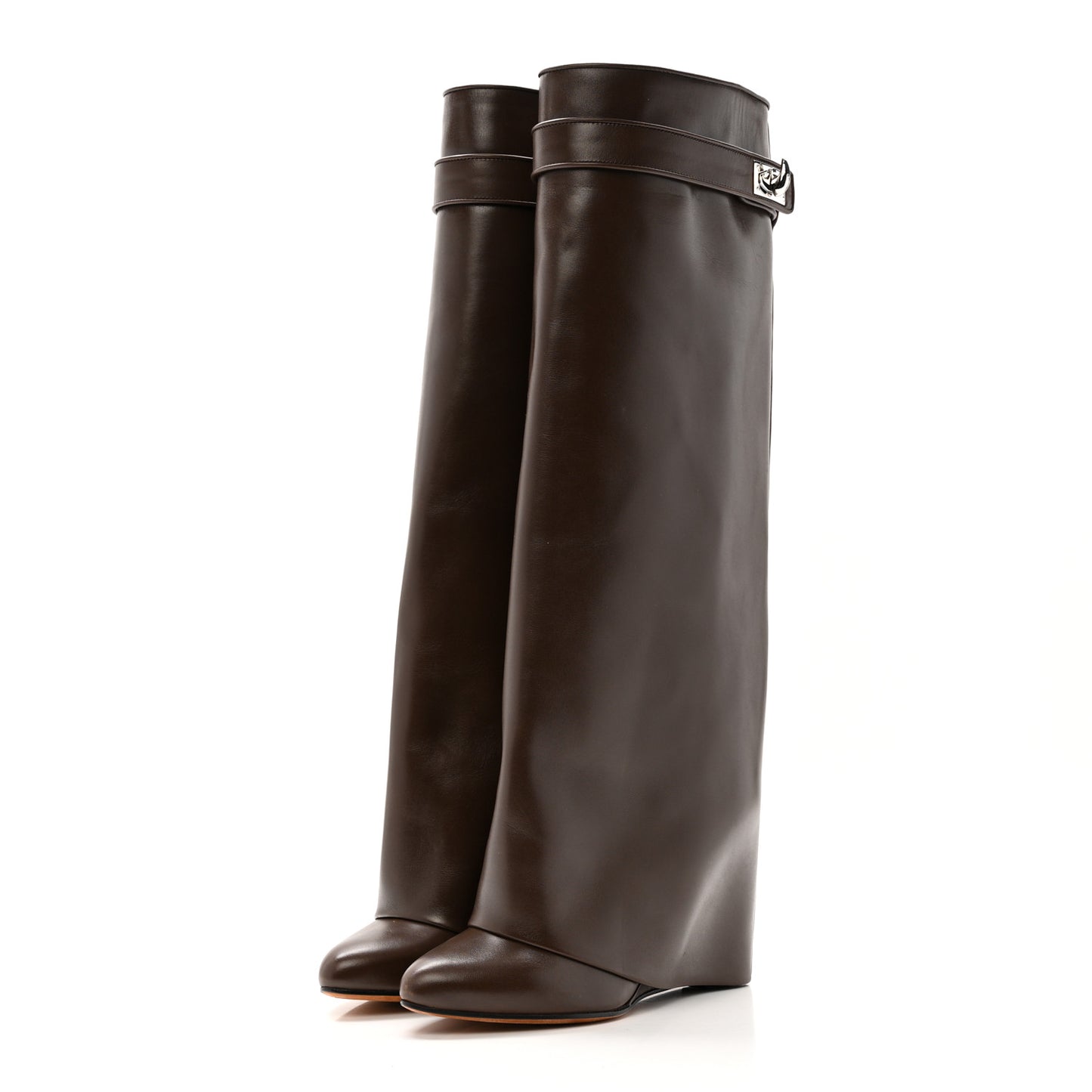 Calfskin Shark Lock Pant Boots 37 Marron Fonce
