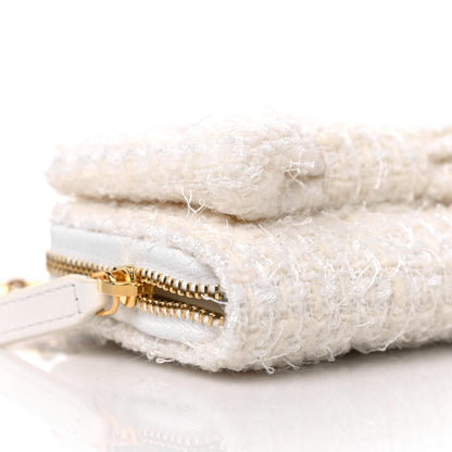 Chanel Tweed Quilted Bow Flap Card Holder On Chain White 9 of 11