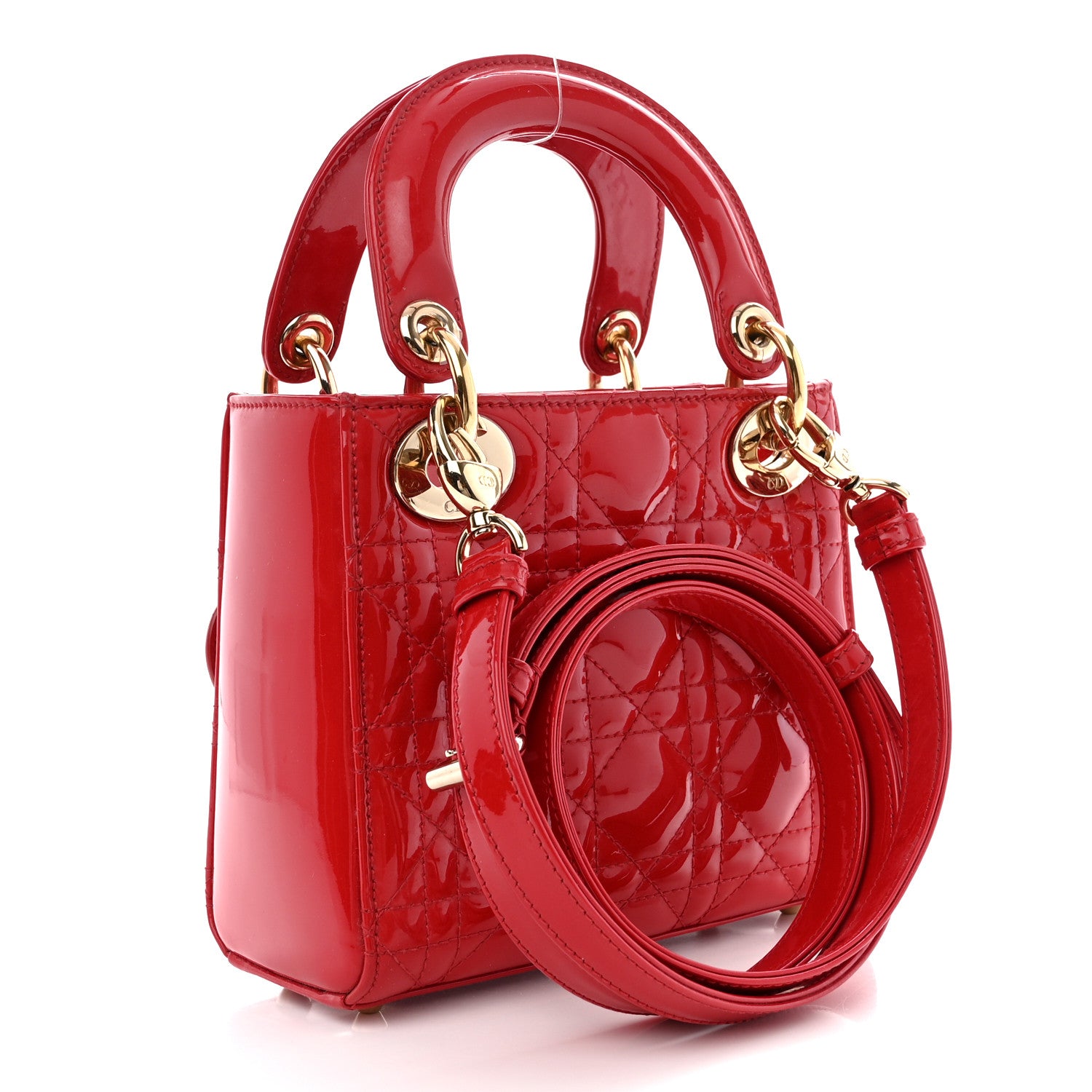 Christian Dior Patent Cannage Mini Lady Dior Red 3 of 13