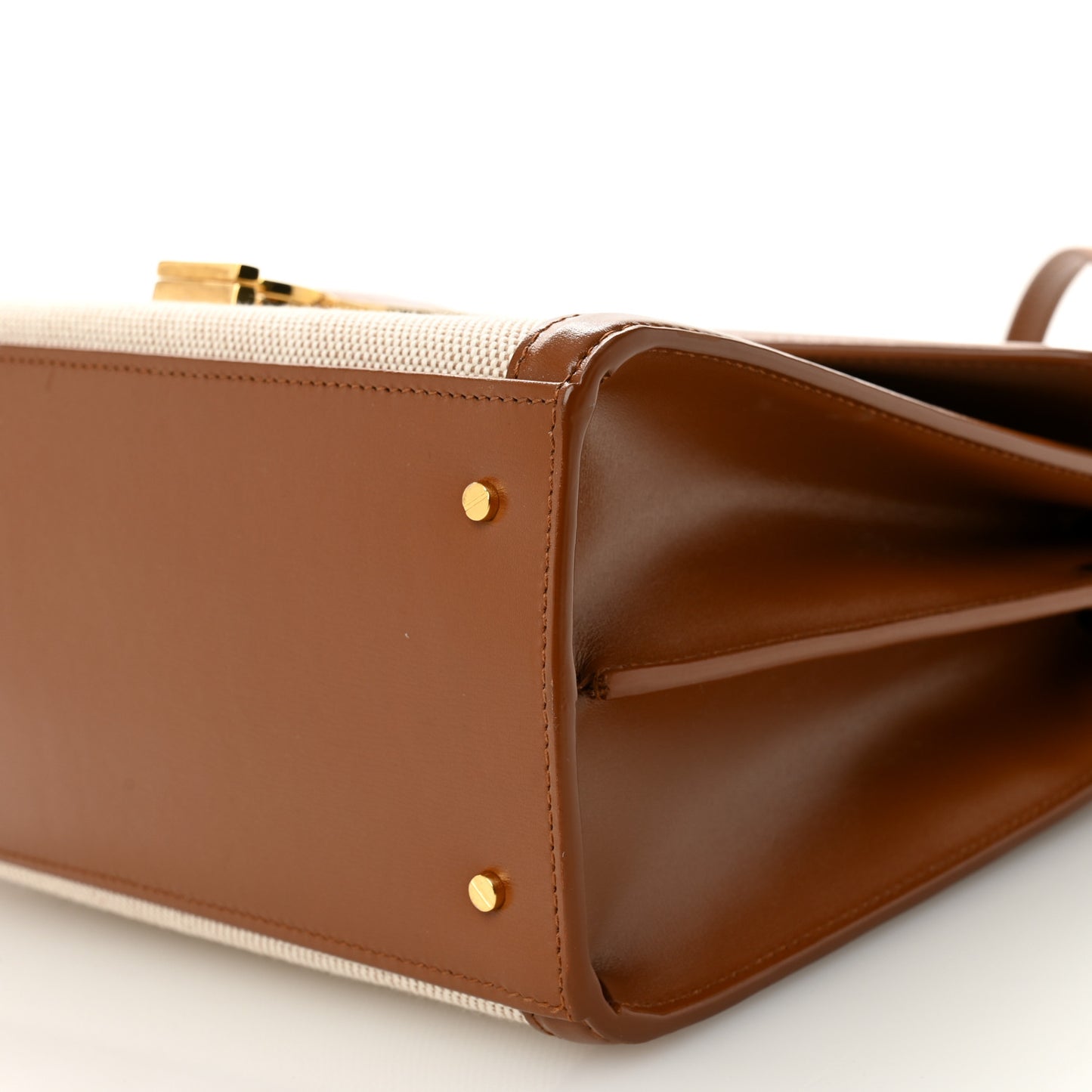 Canvas Calfskin Medium Classic Monogram Cassandra Top Handle Tan Natural