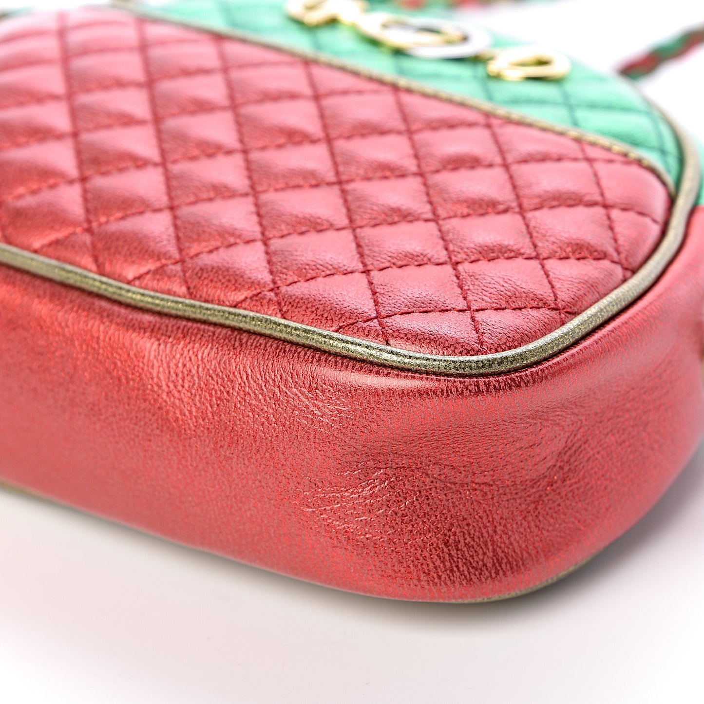 Laminated Nappa Trapuntata Mini Zumi Dome Shoulder Bag Rosso Jasmine Green Rame