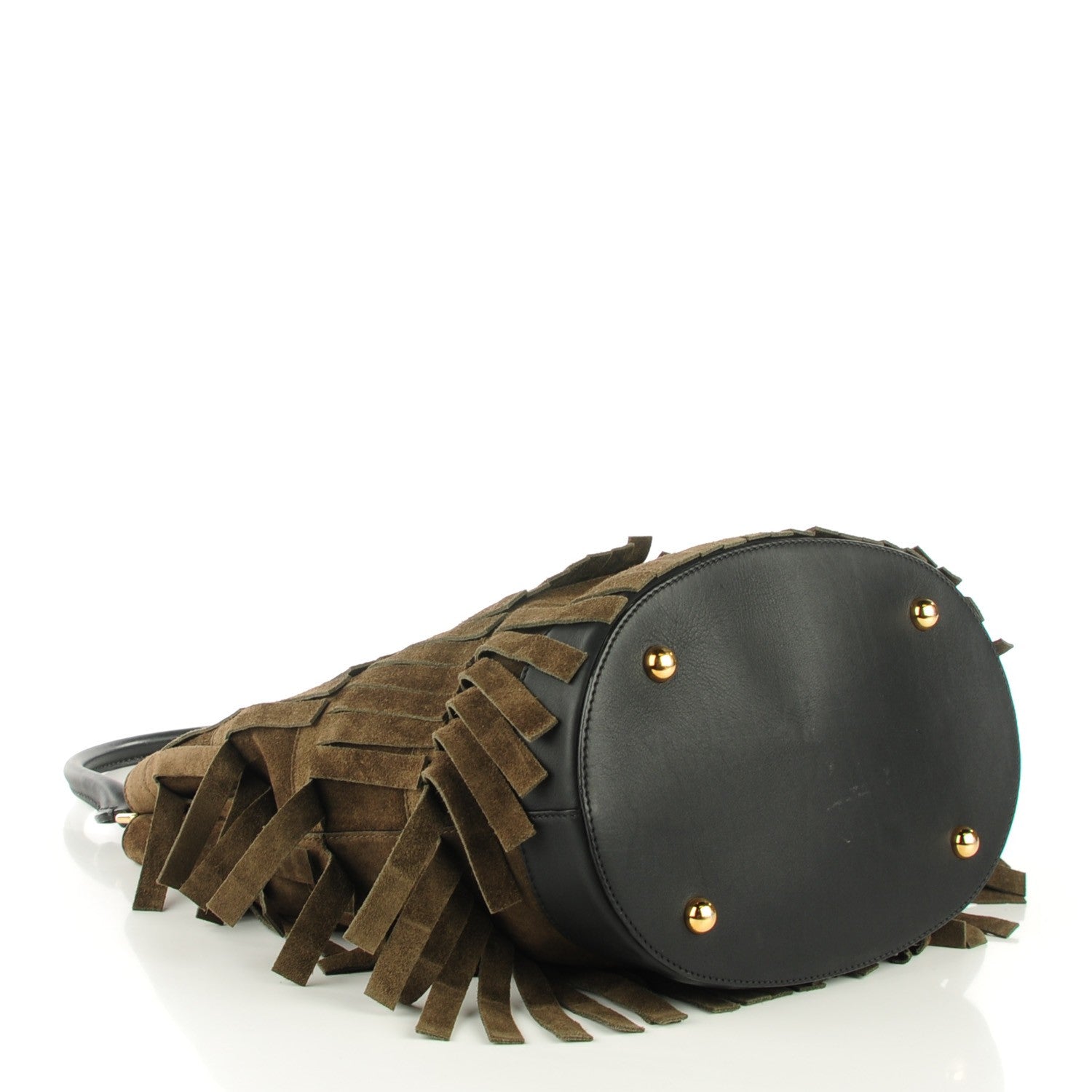 Burberry Prorsum Suede Fringe Bucket Bag Dark Olive 4 of 8