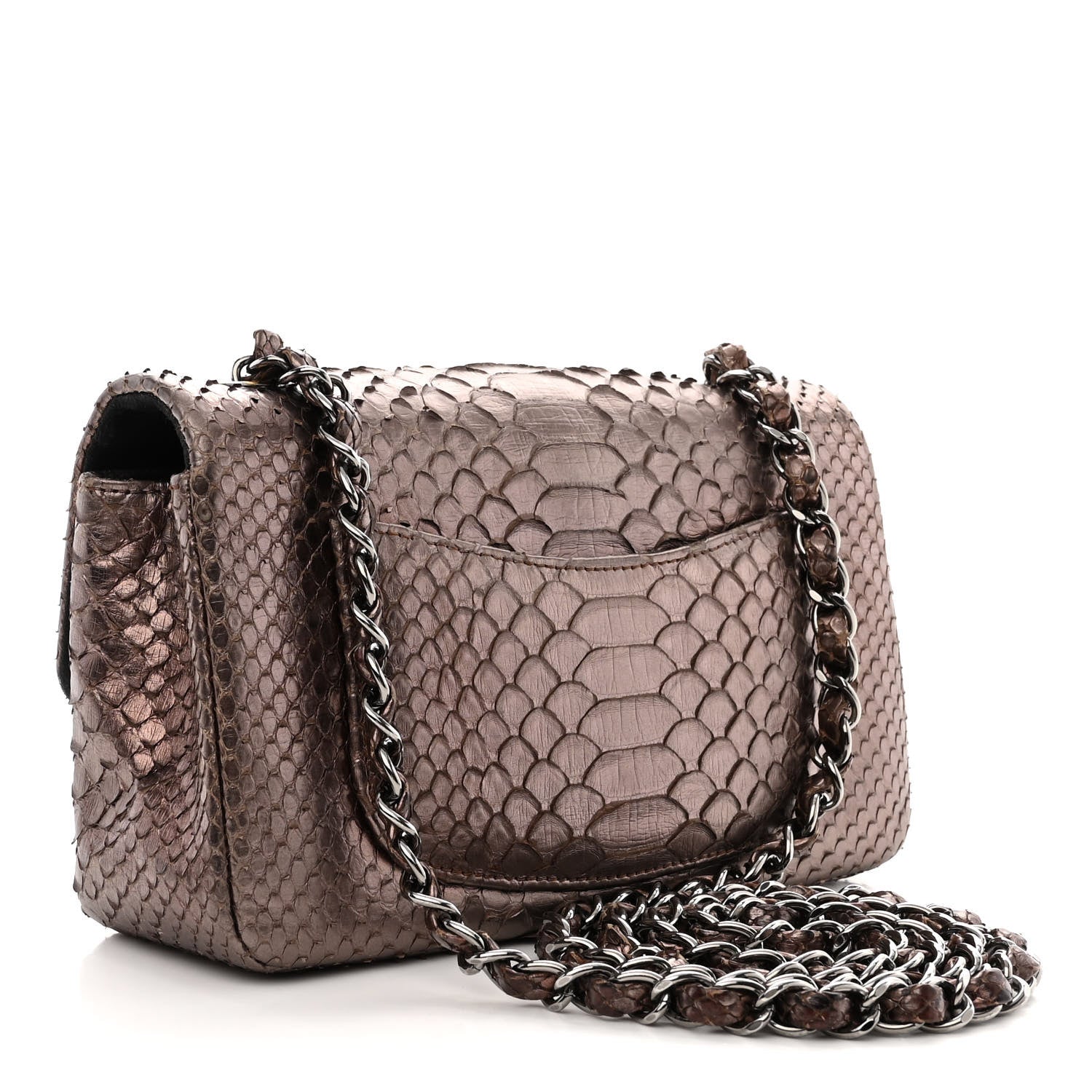 Chanel Metallic Snakeskin Mini Rectangular Flap Bronze 3 of 10