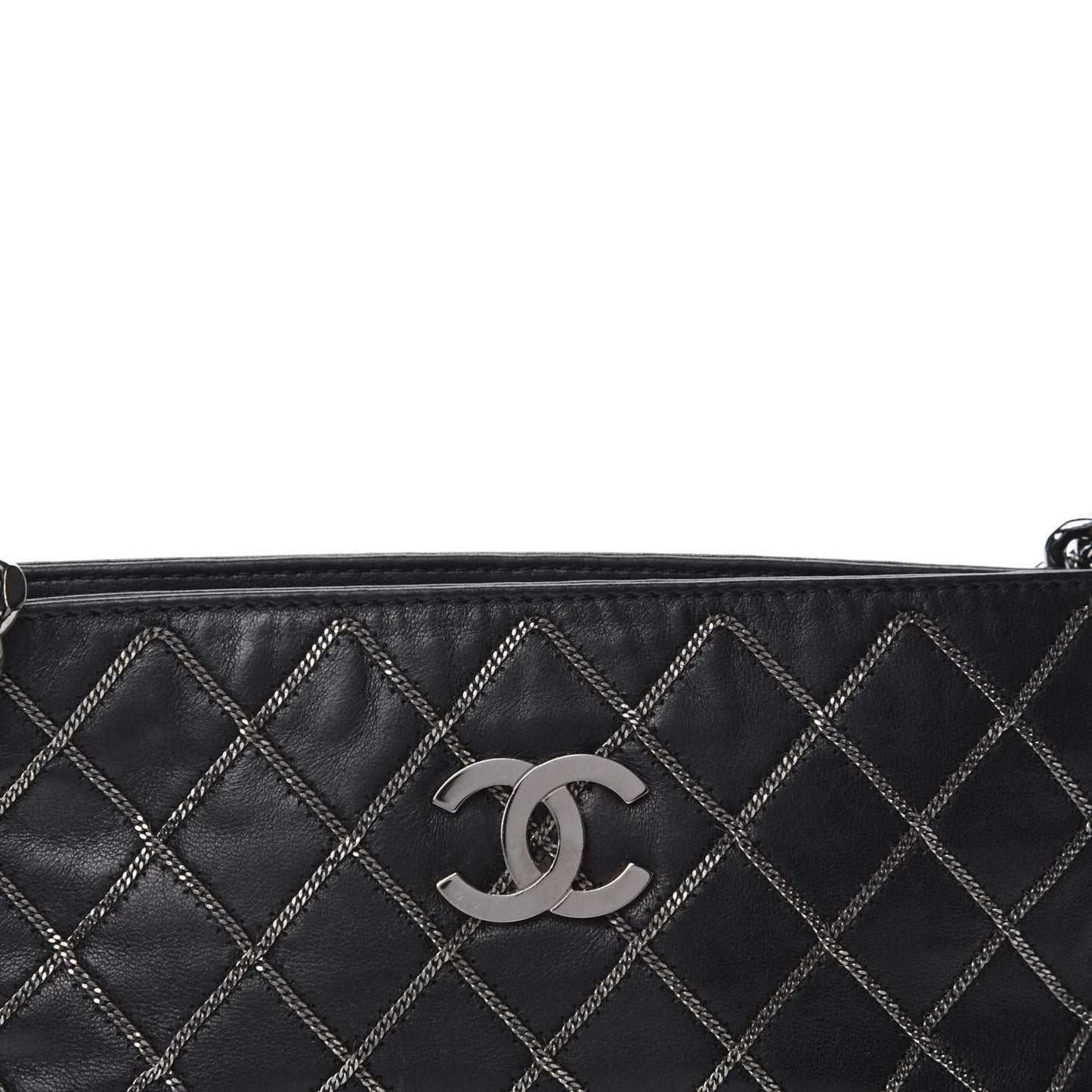 Calfskin Chain Stitch Clutch Black