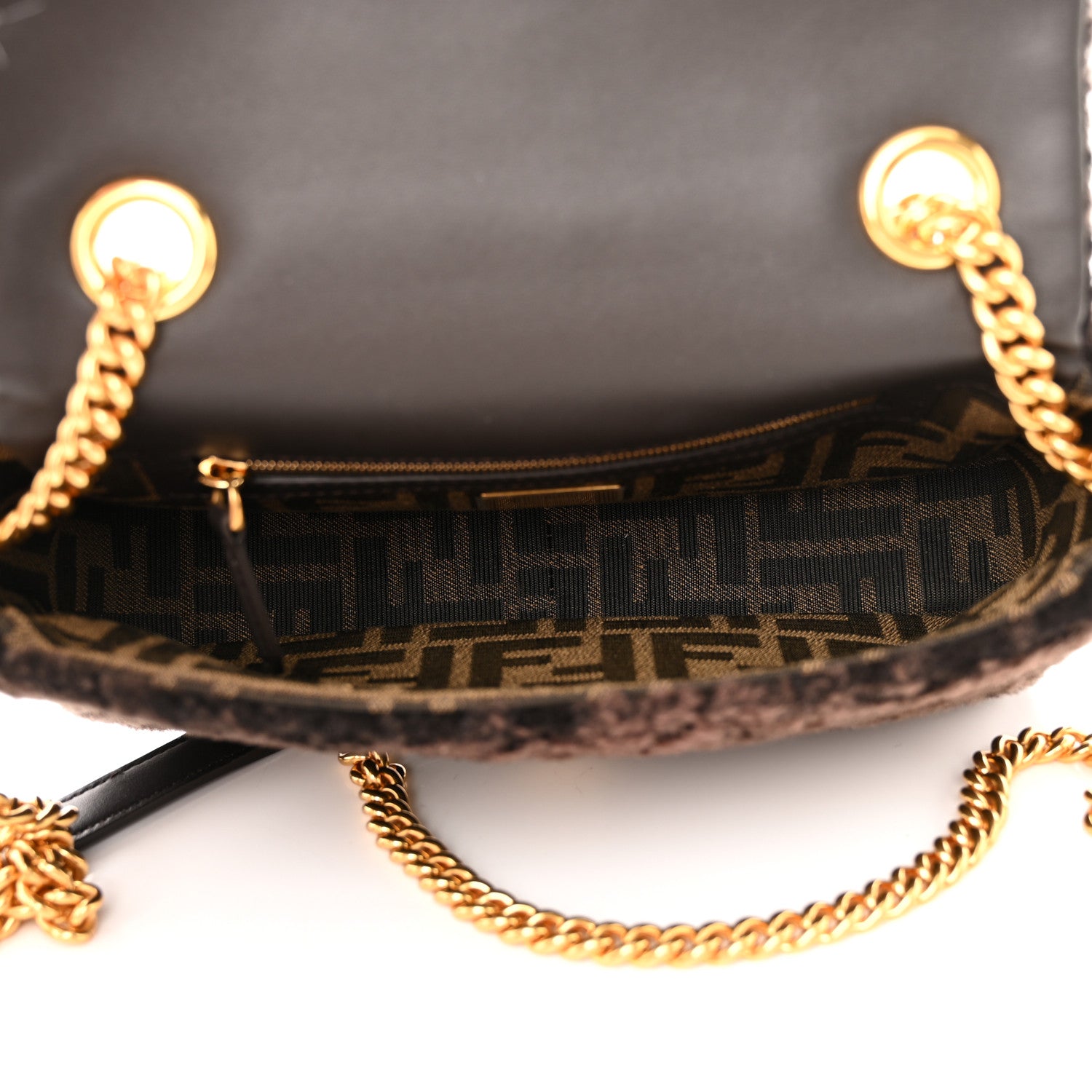 Fendi Shearling FF Midi Chain Baguette Ebano 6 of 10