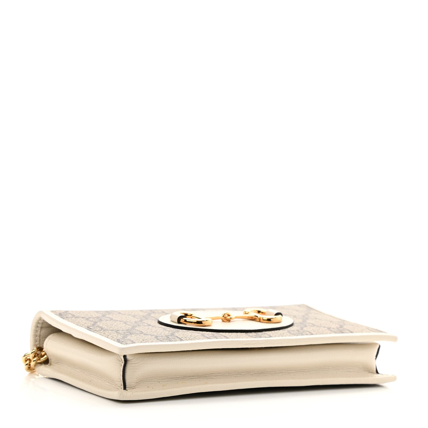 GG Supreme Monogram Azalea Calfskin Horsebit 1955 Wallet On Chain Beige Ebony Mystic White