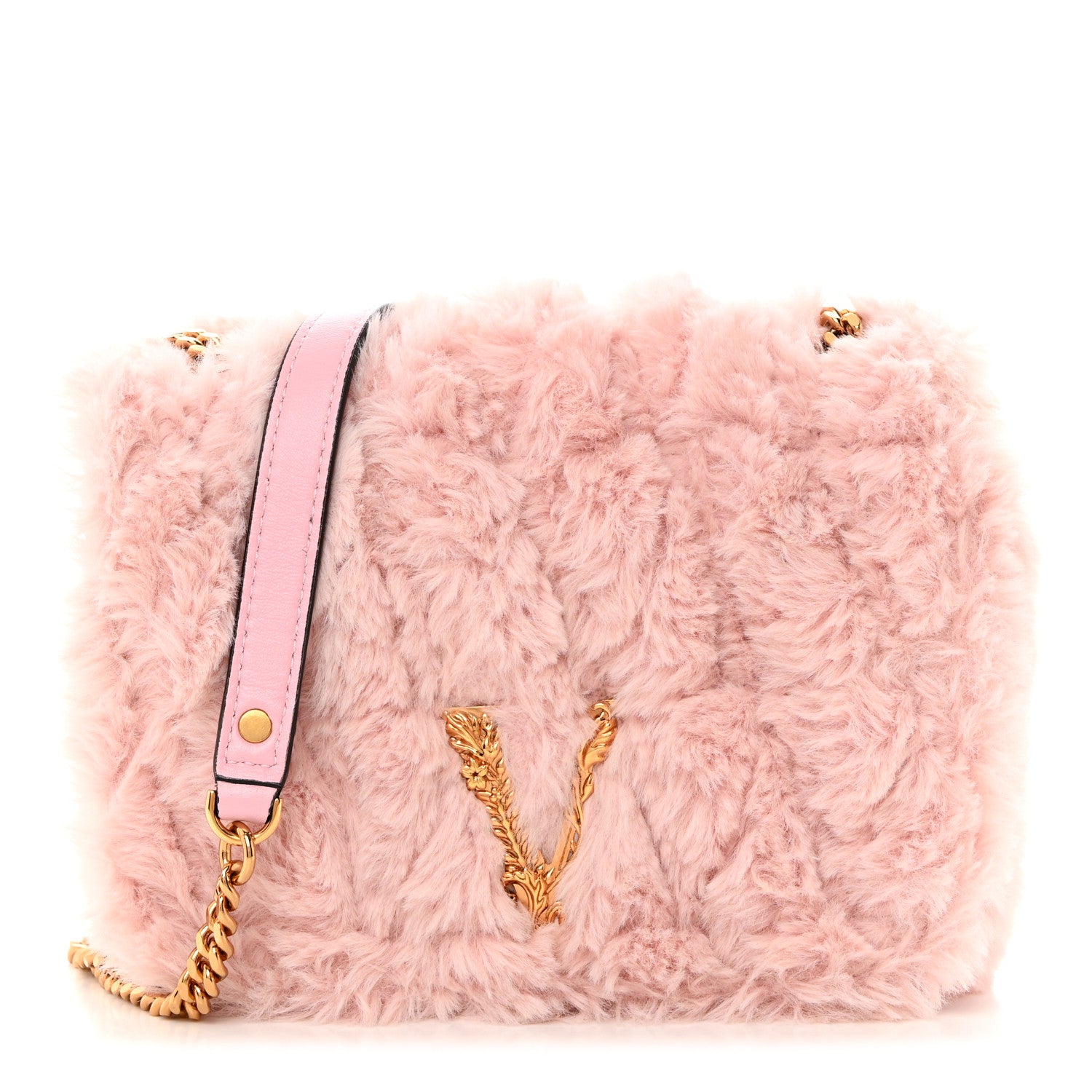 Versace Faux Fur Quilted Virtus Shoulder Bag English Rose 1 of 10