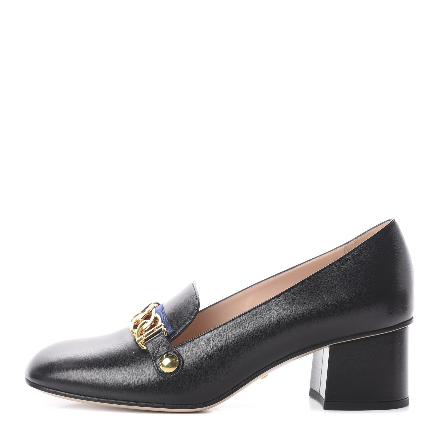 Gucci Malaga Kid Sylvie Web Chain Mid Heel Loafers 38 Black 1 of 7