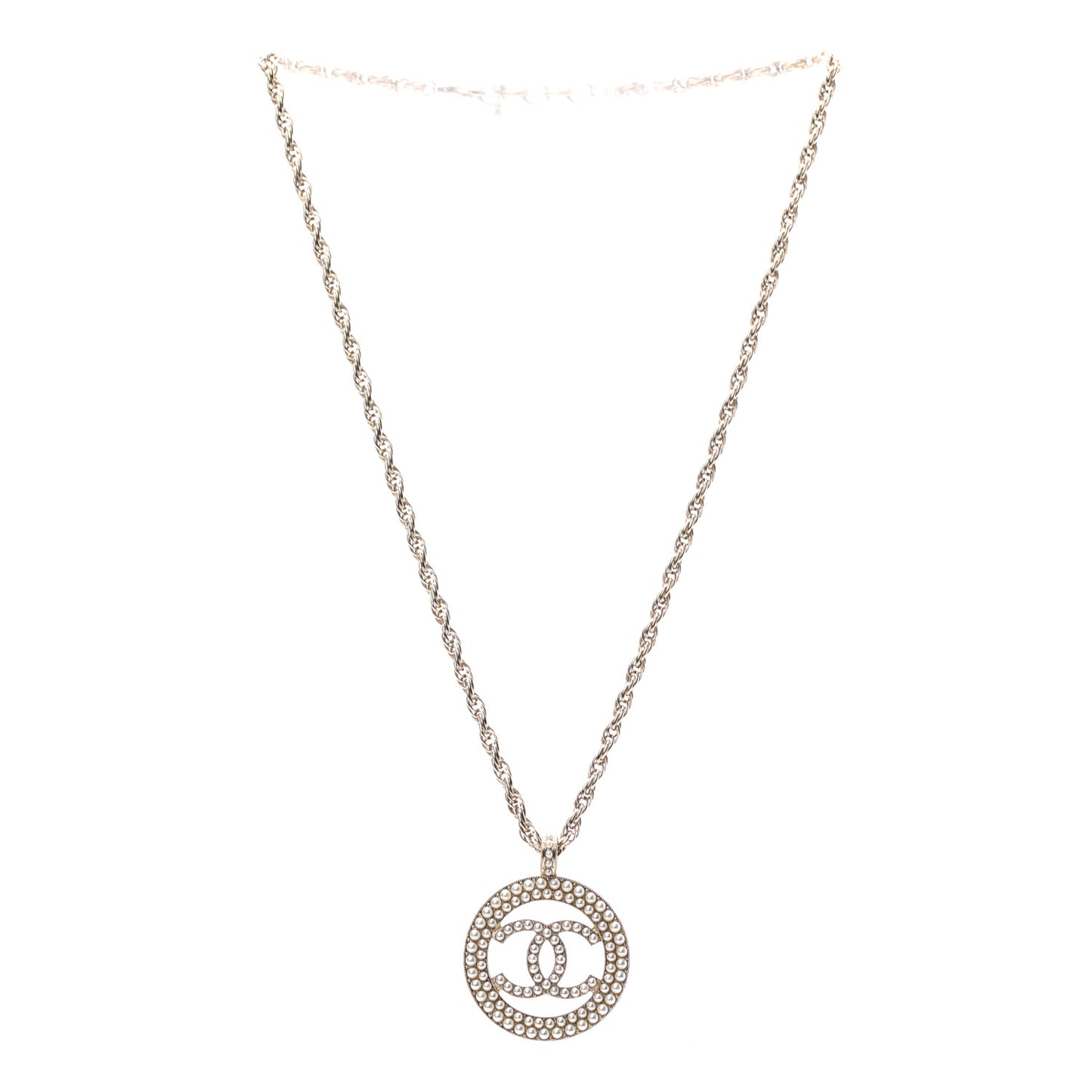Pearl CC Round Pendant Necklace Gold