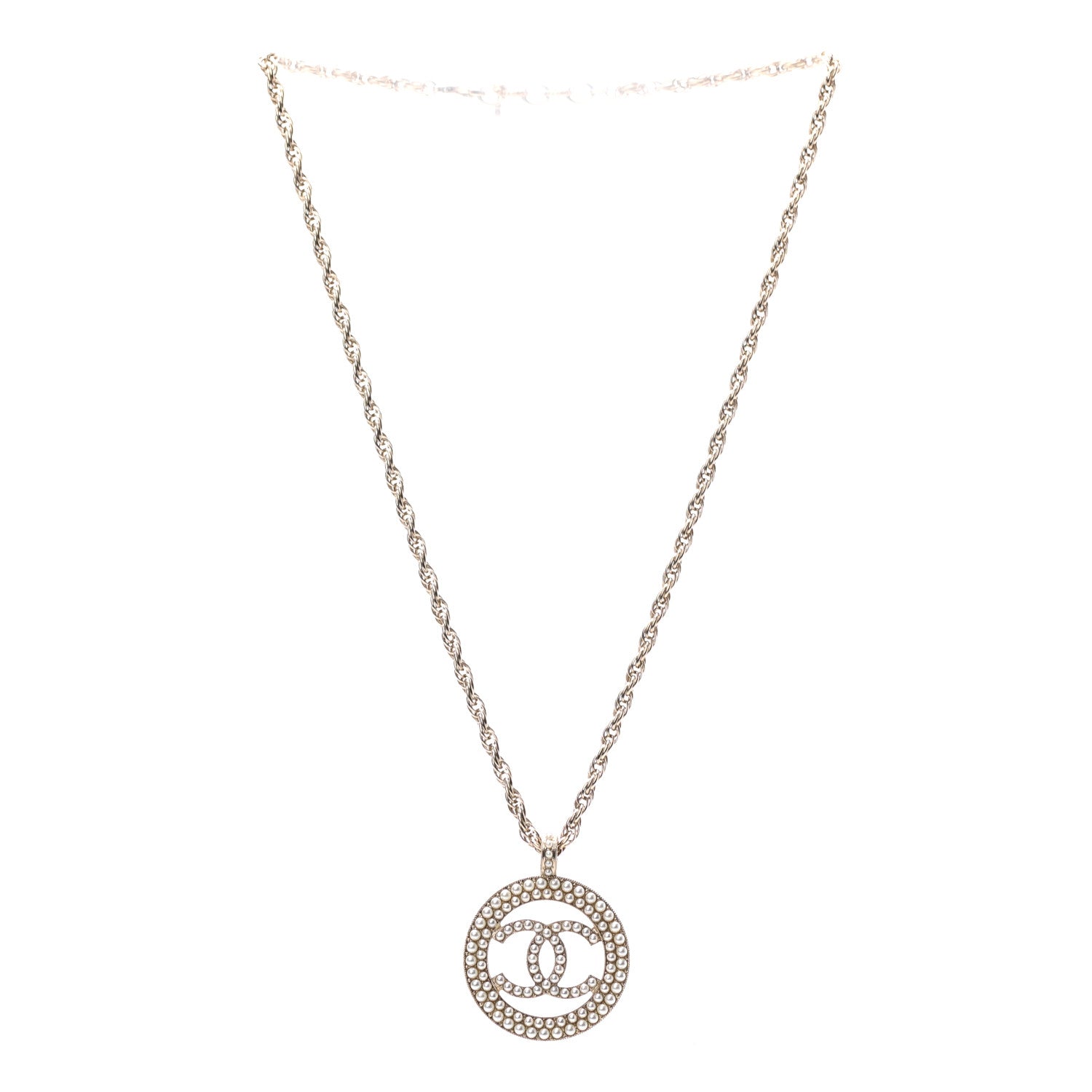 Chanel Pearl CC Round Pendant Necklace Gold 4 of 5