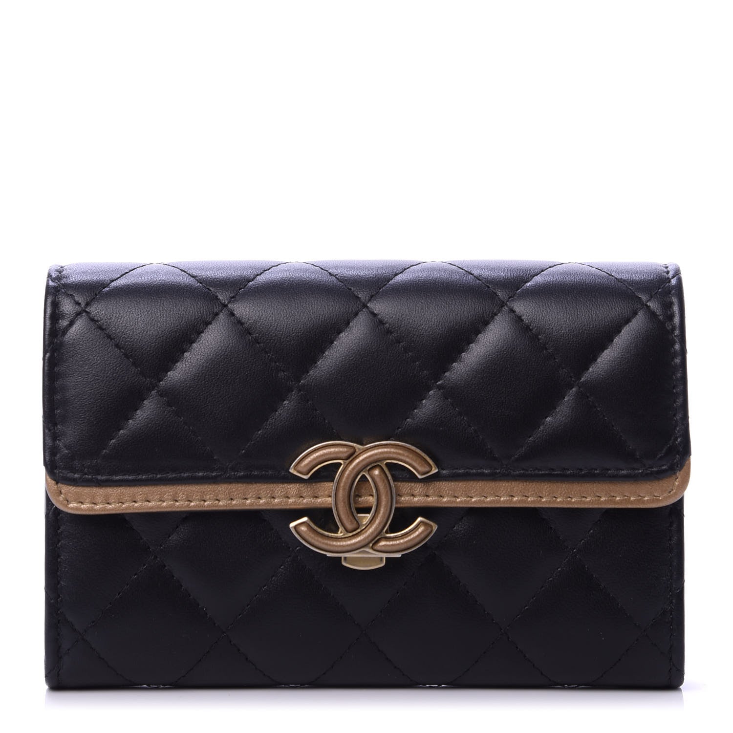 Chanel Lambskin Quilted Medium CC Chic Flap Wallet Black Gold 1 of 11