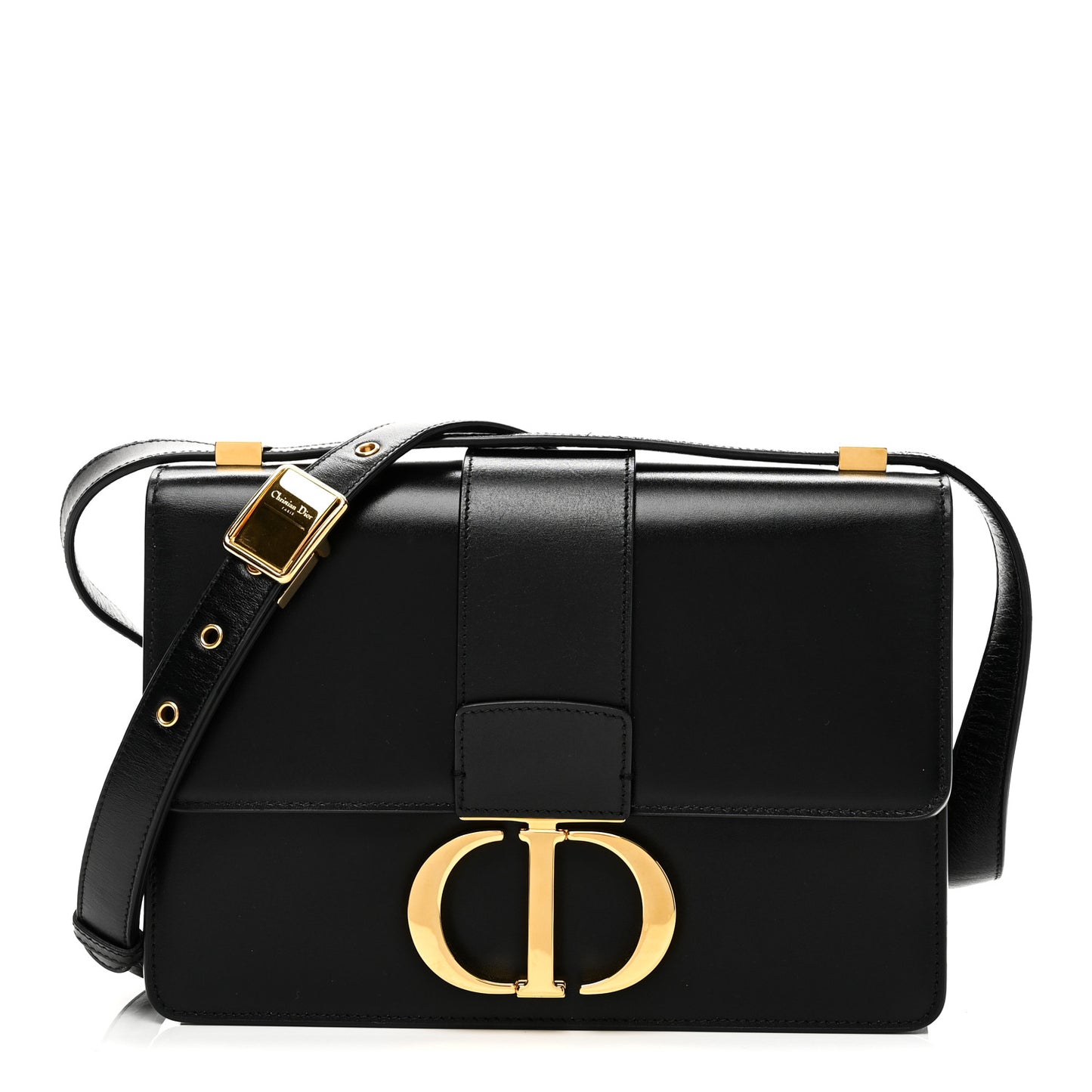 Box Calfskin 30 Montaigne Flap Bag Black