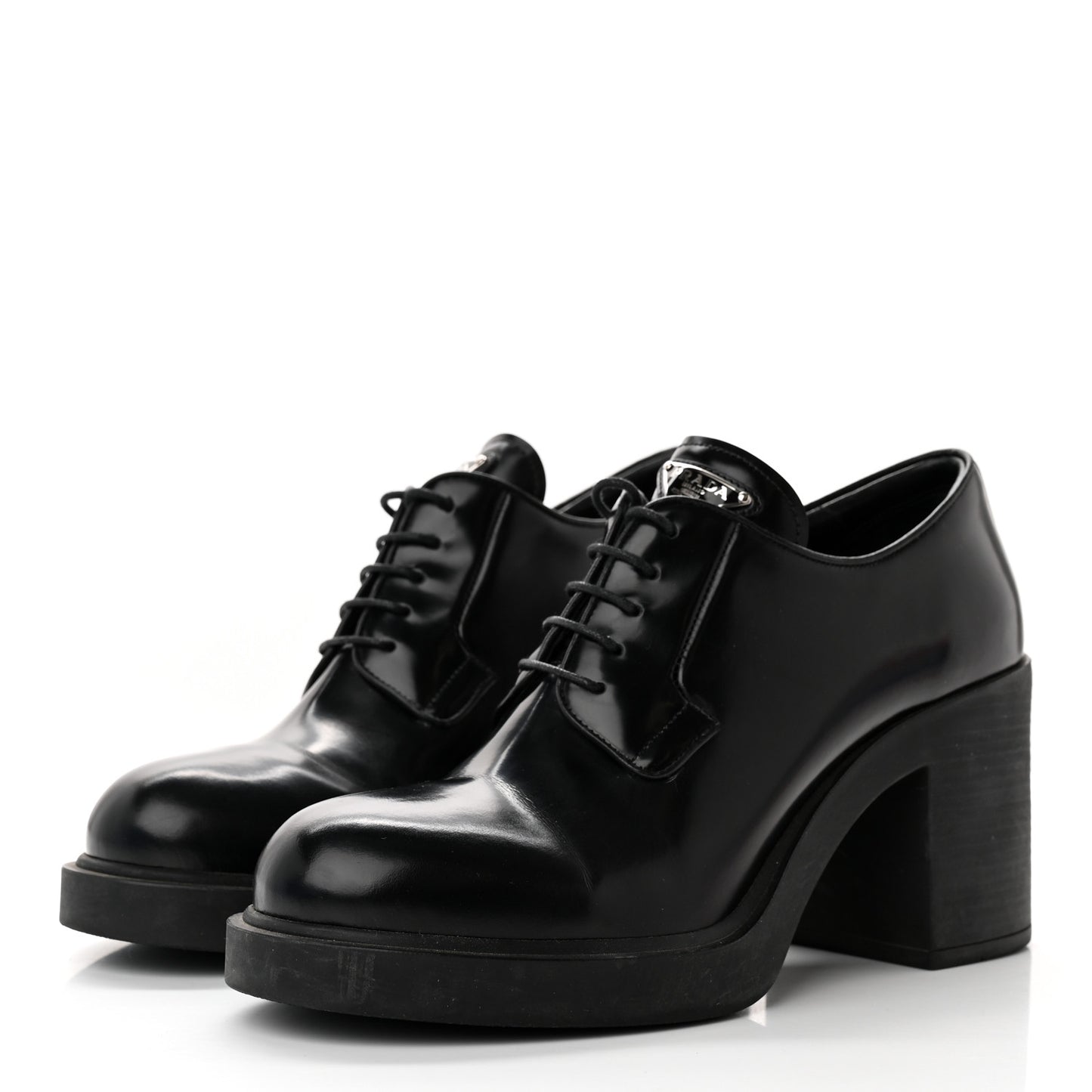 Spazzolato Metal Triangle Logo Lace Up 85mm Loafers 40 Black